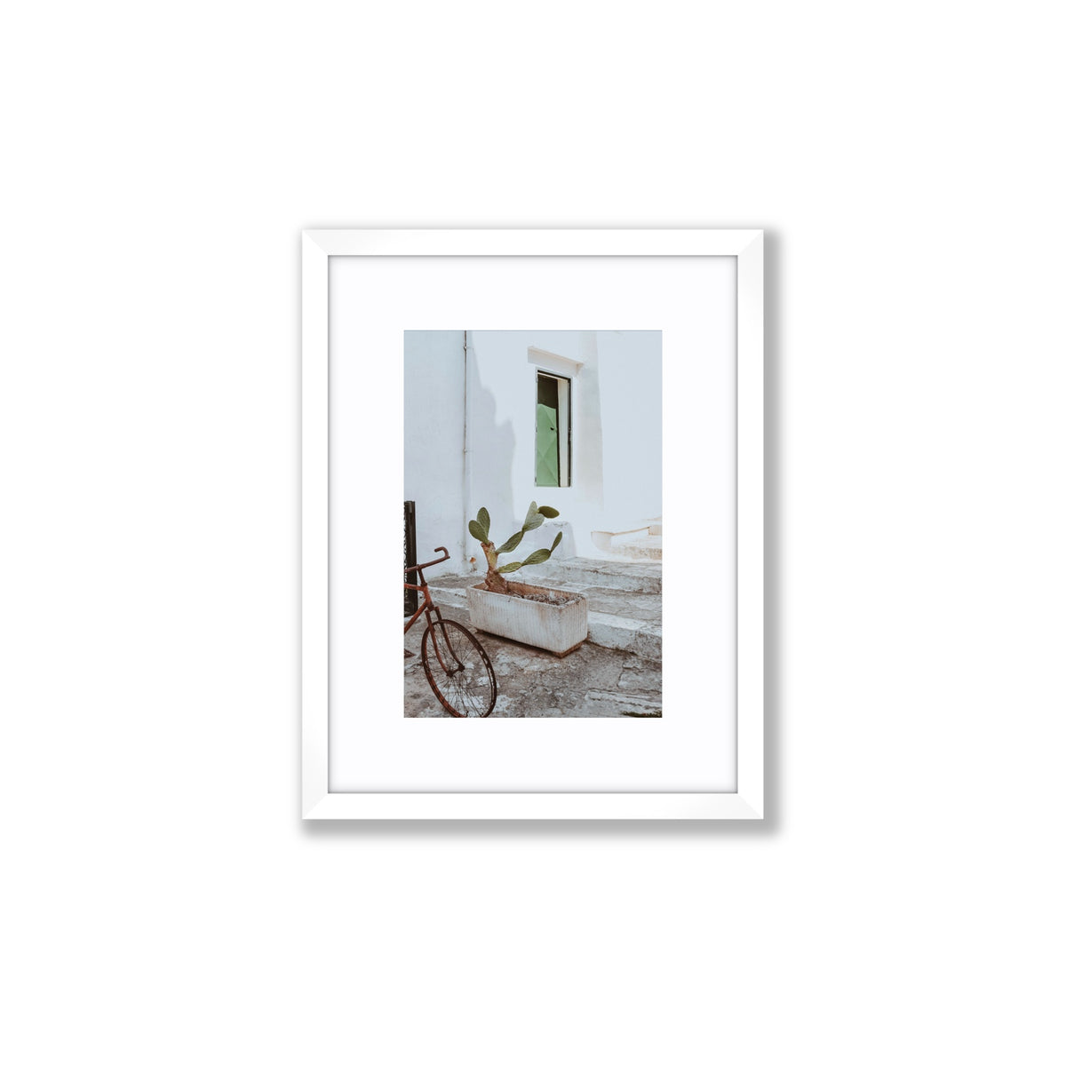 Simple Harmony Puglia Mediterranean wall art Small fine art print in white frame with matboard