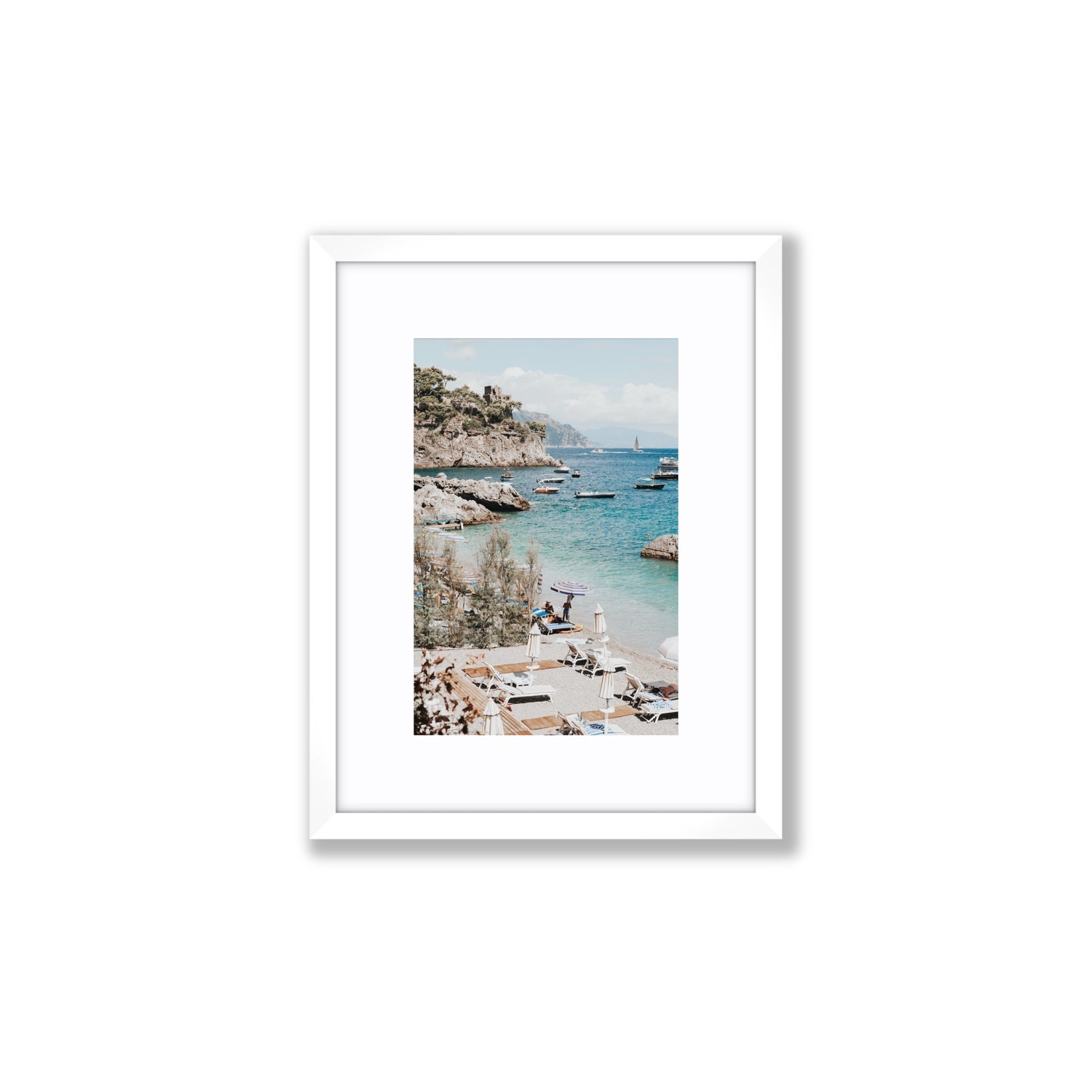 Sizzling Summer Days Amalfi coastal wall art Small fine art print in white frame with matboard