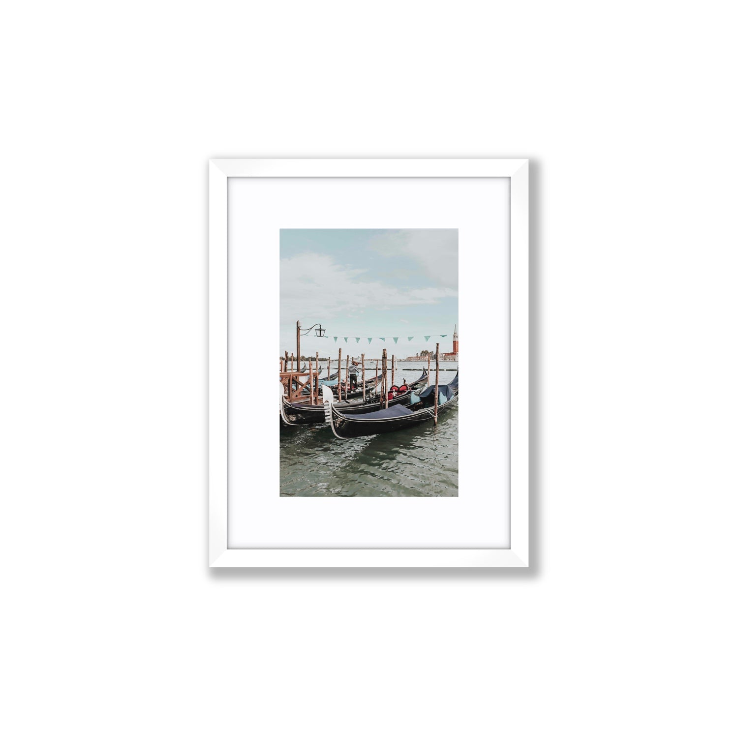The Gondolier Venice Gondola Italian wall art Small fine art print in white frame with matboard