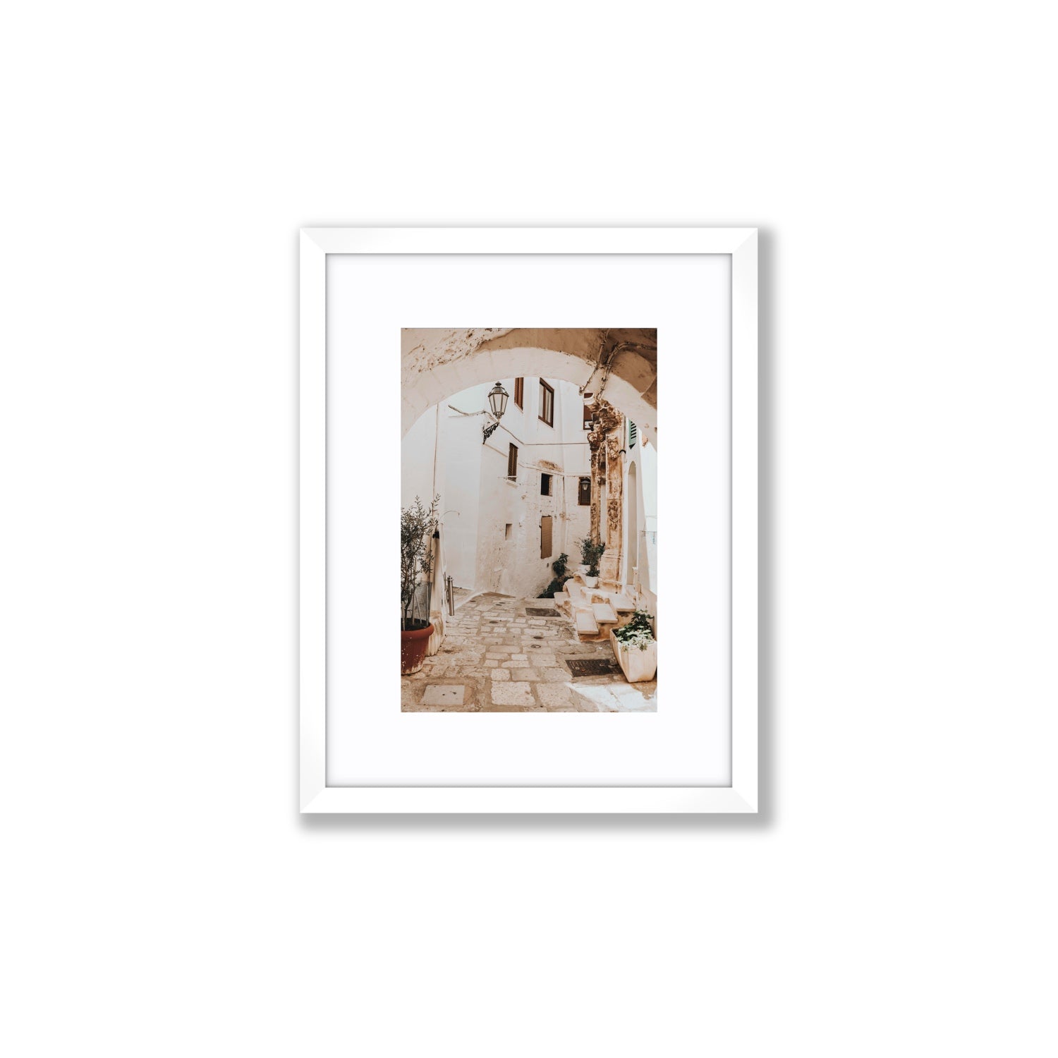 Pathway Wander Puglia Ostuni wall art Small fine art print in white frame with matboard