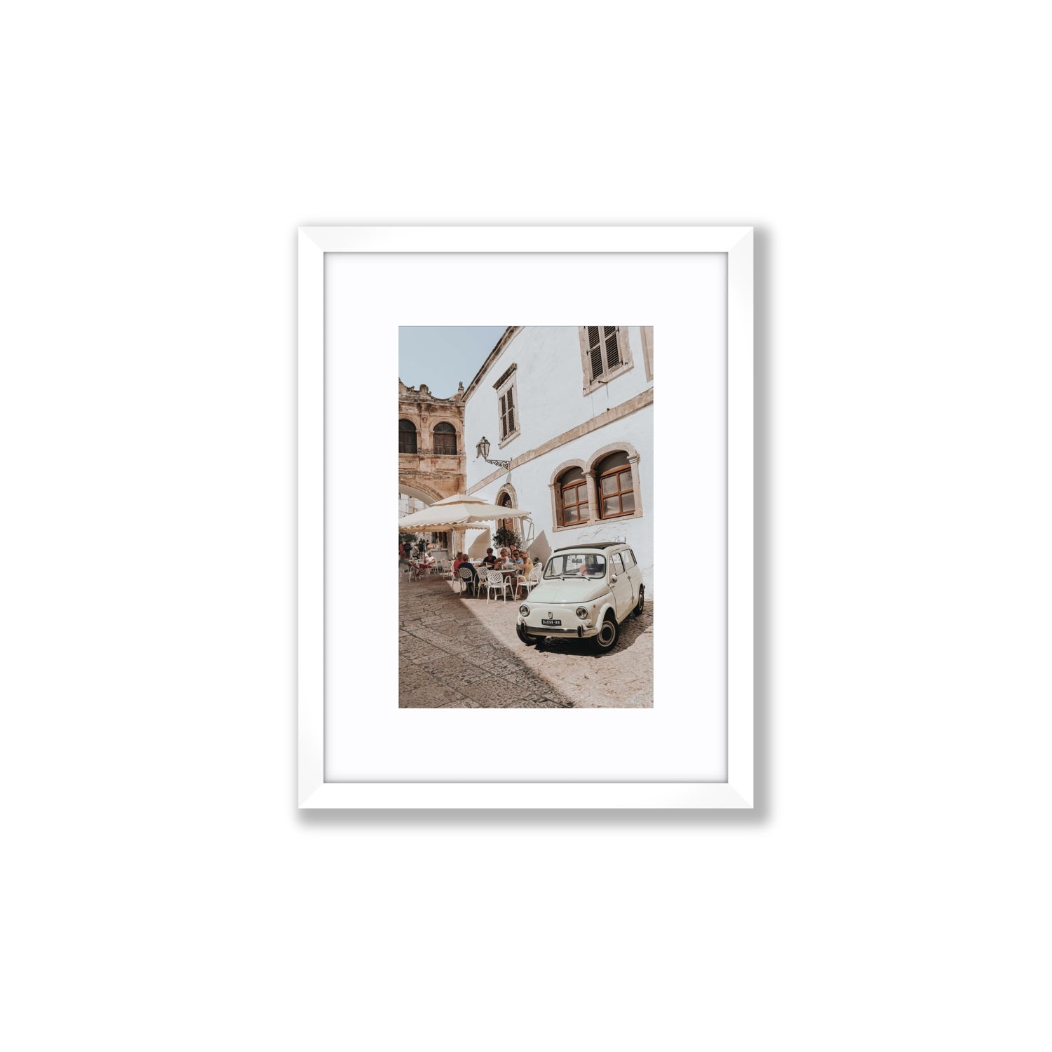 Piazza di Ostuni Puglia Italian wall art Small fine art print in white frame with matboard
