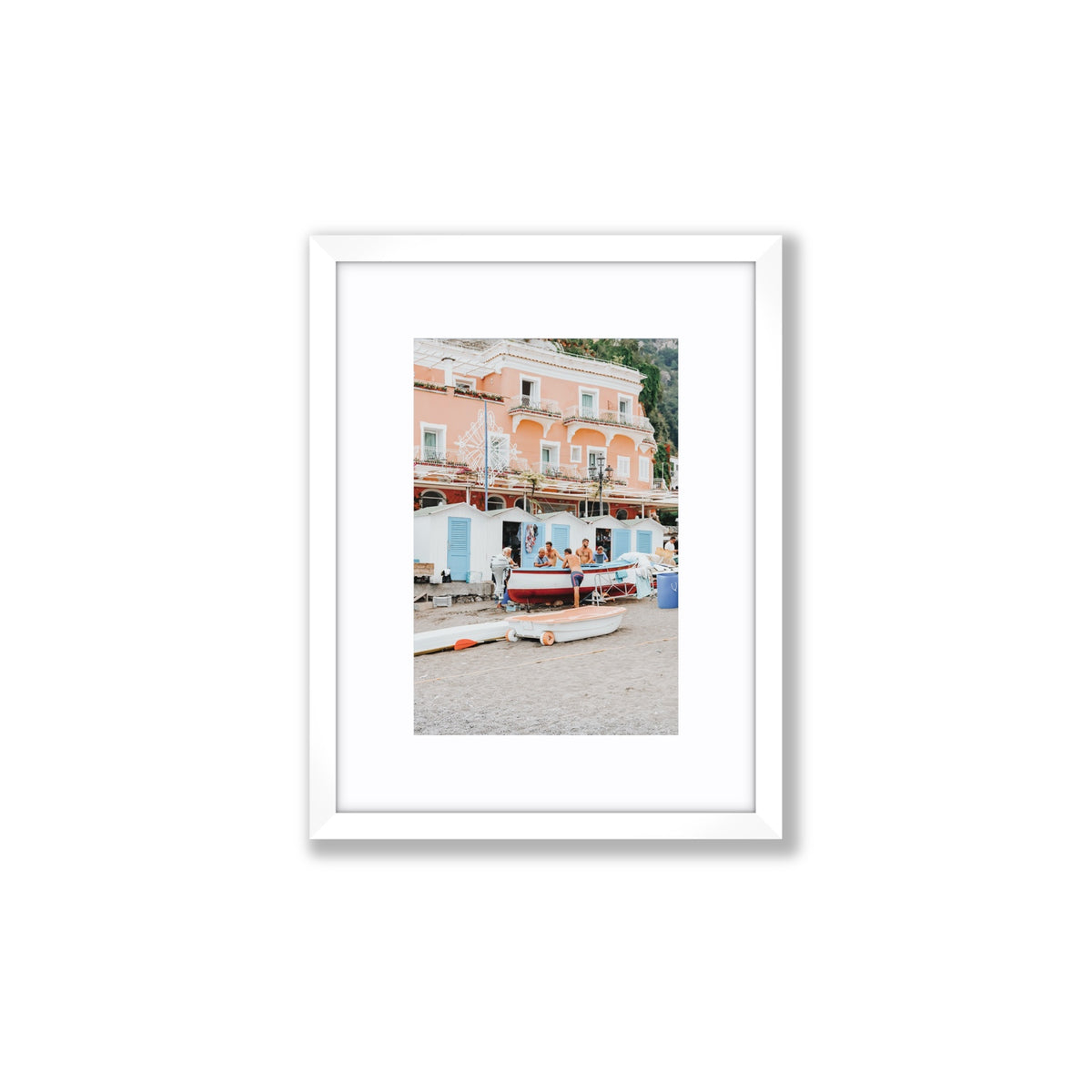 La Riunione della Mattina Positano wall art Small fine art print in white frame with matboard