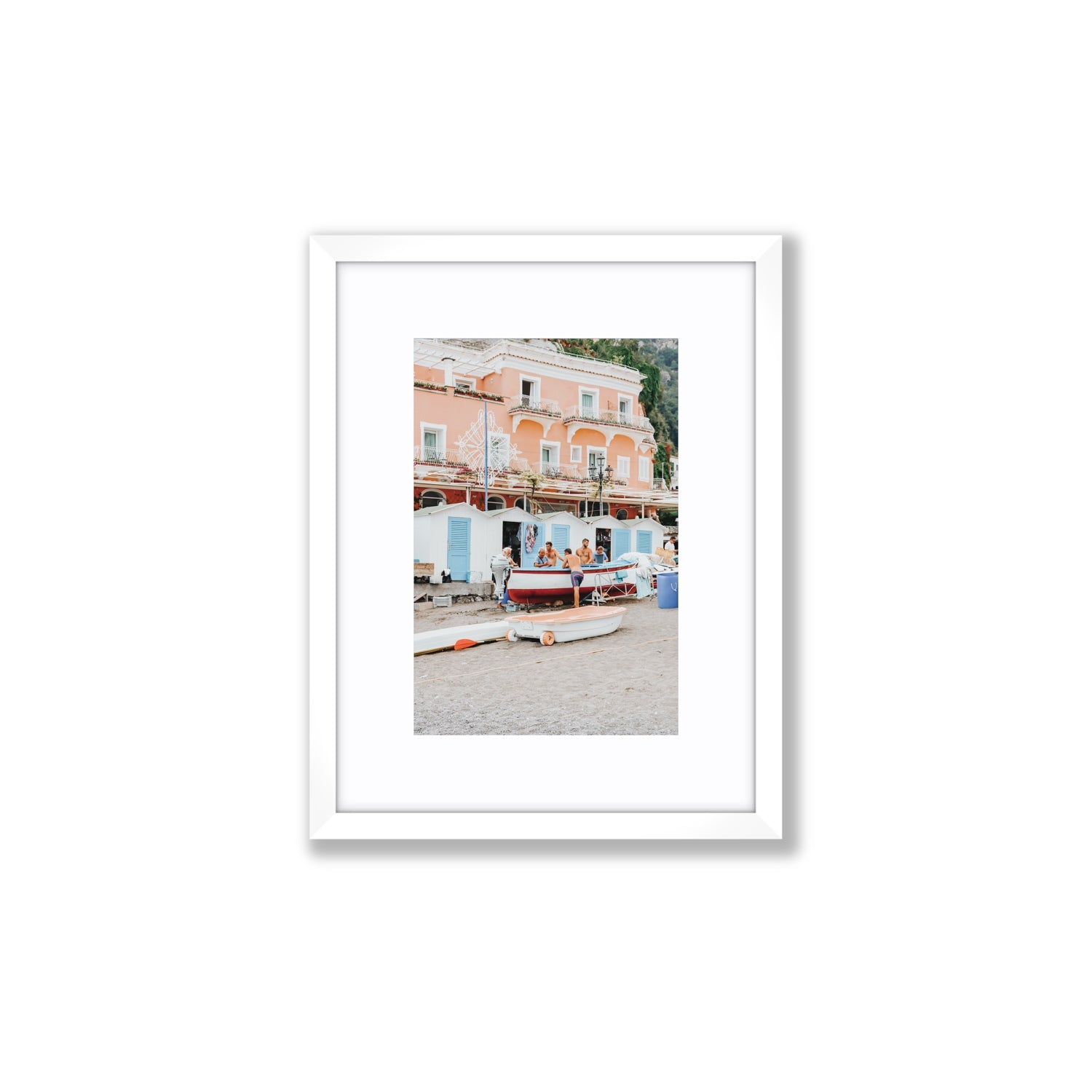 La Riunione della Mattina fine art print, Positano, Italy, Small, White Frame · Matboard, Fine Art Print