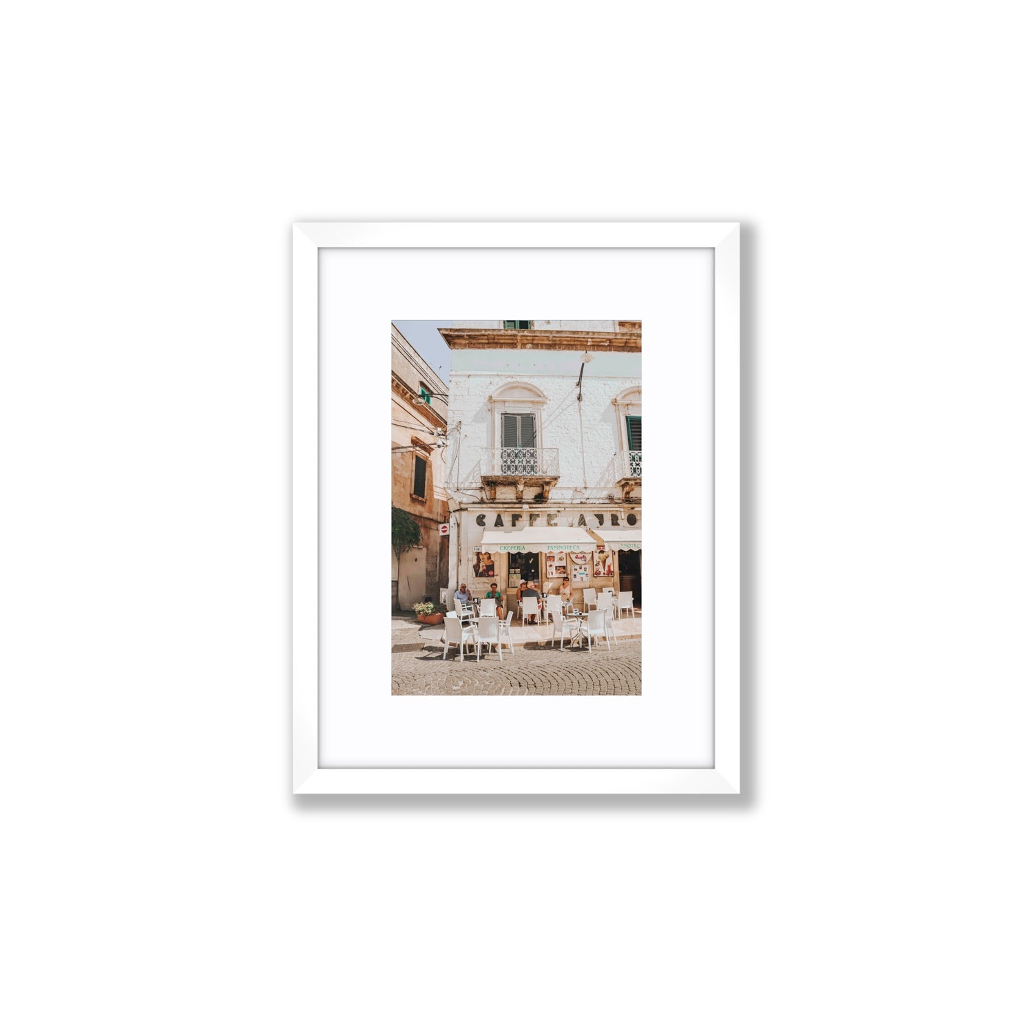 Cafe Ostuni Puglia Café Ostuni Italian wall art Small fine art print in white frame with matboard