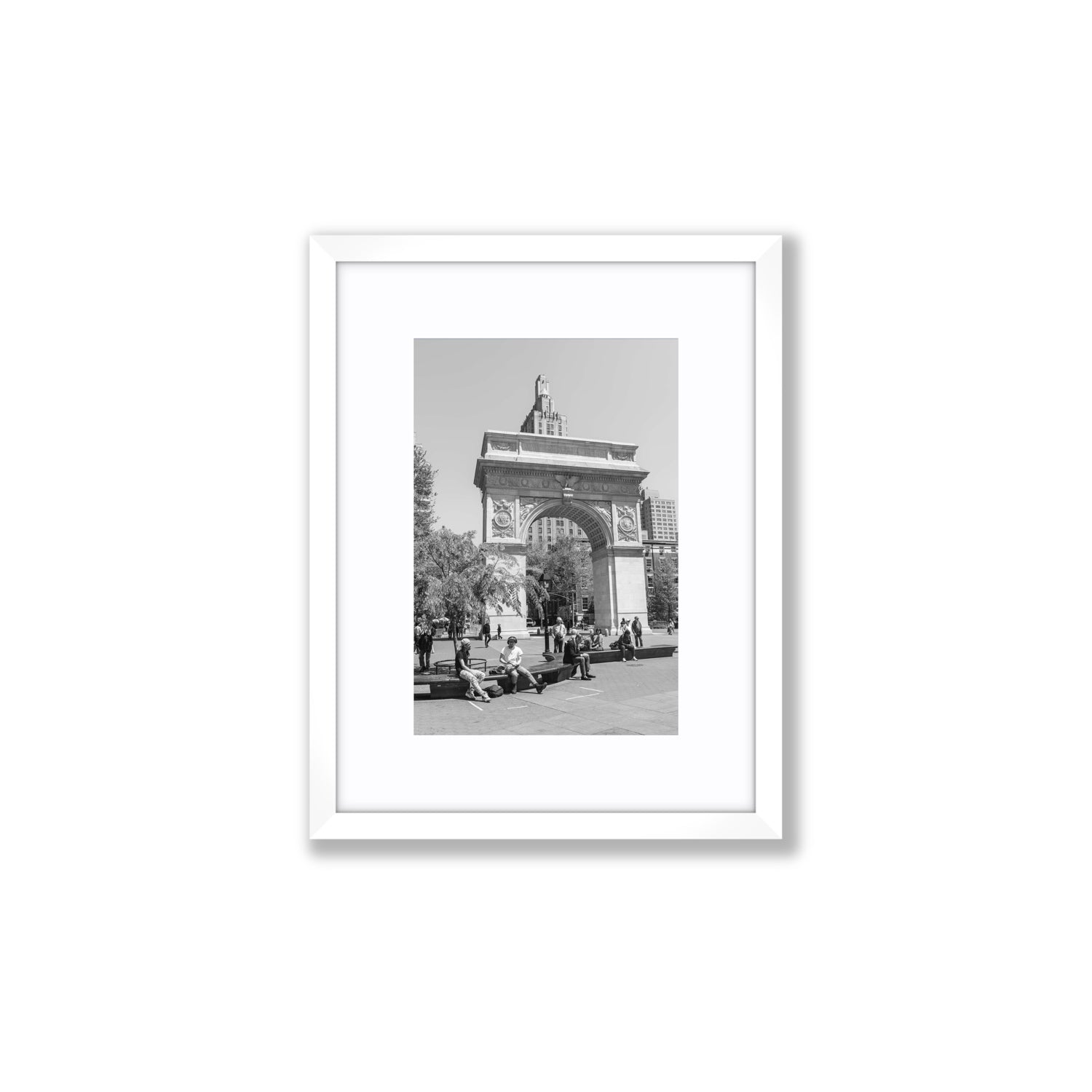 City Picnic New York NYC Black & White wall art Small fine art print in white frame with matboard