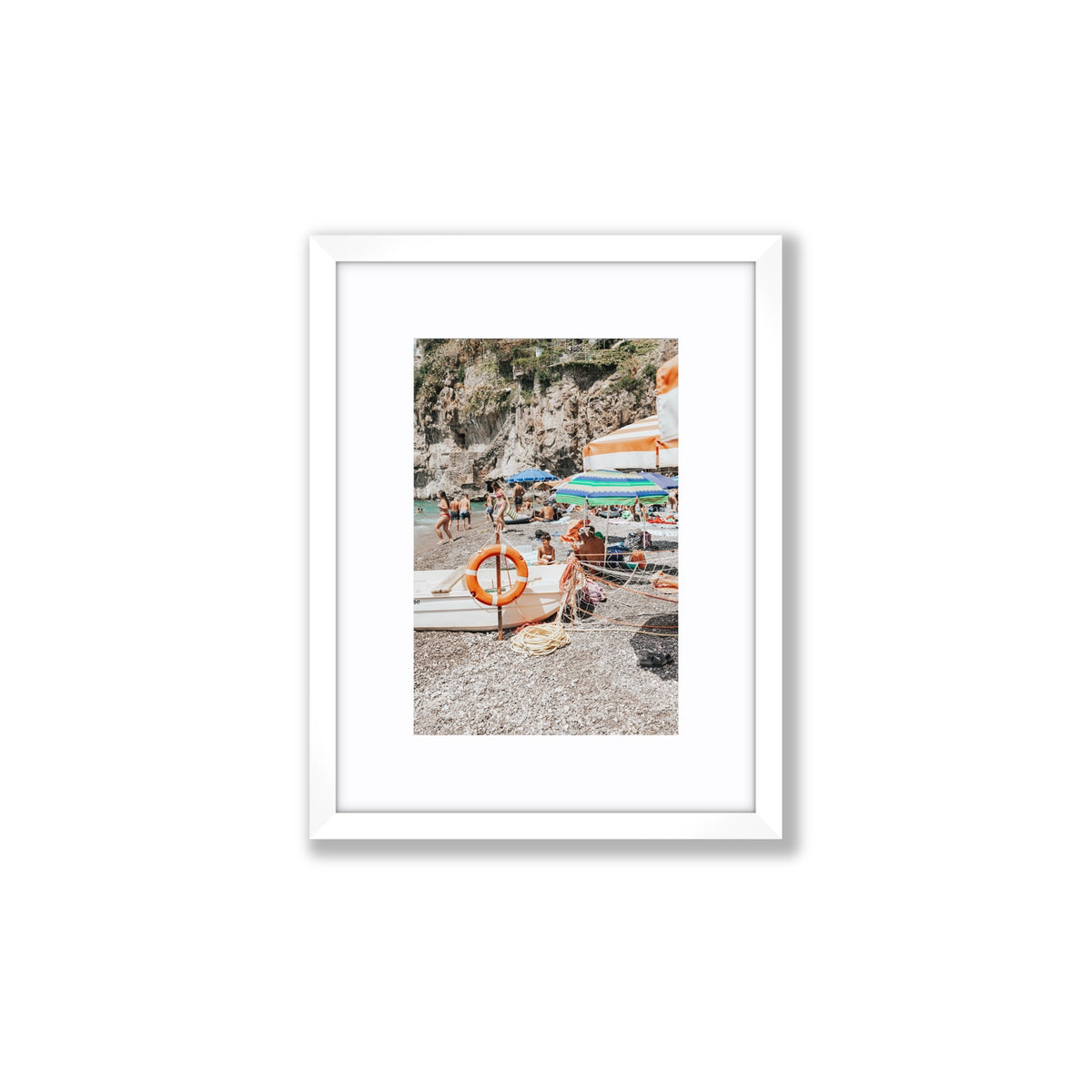 Il Ragazzo Positano coastal wall art Small fine art print in white frame with matboard