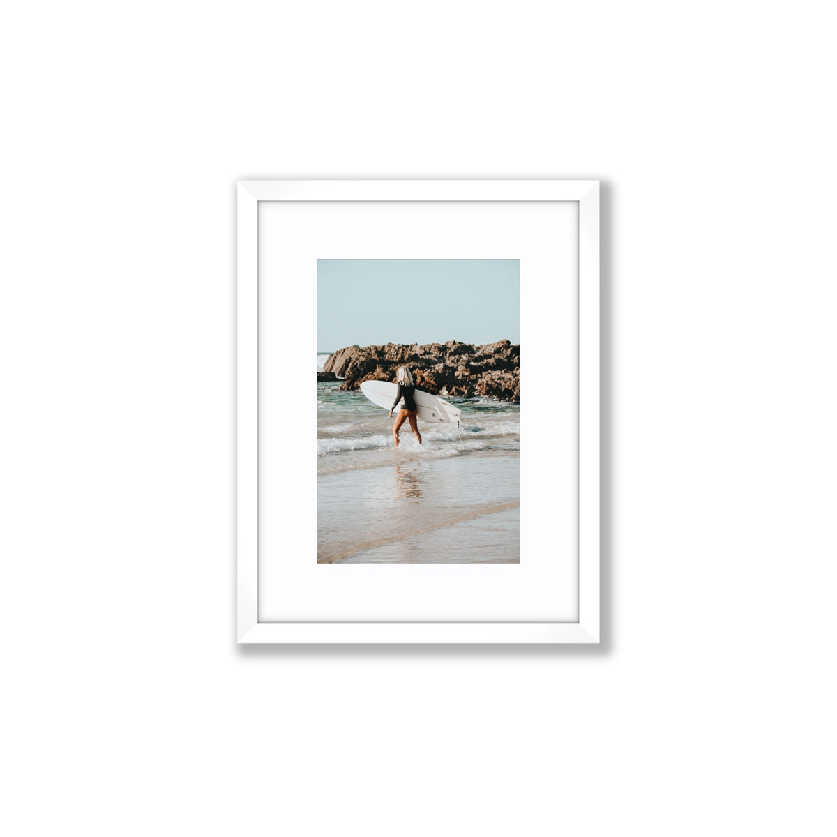 Bethany Byron Bay Surf coastal decor wall art Small fine art print in white frame with matboard