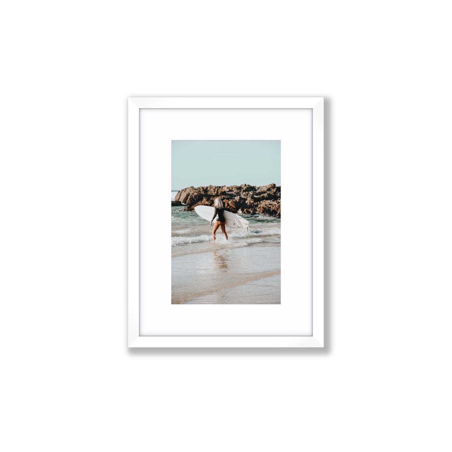 Bethany Byron Bay Surf coastal decor wall art Small fine art print in white frame with matboard
