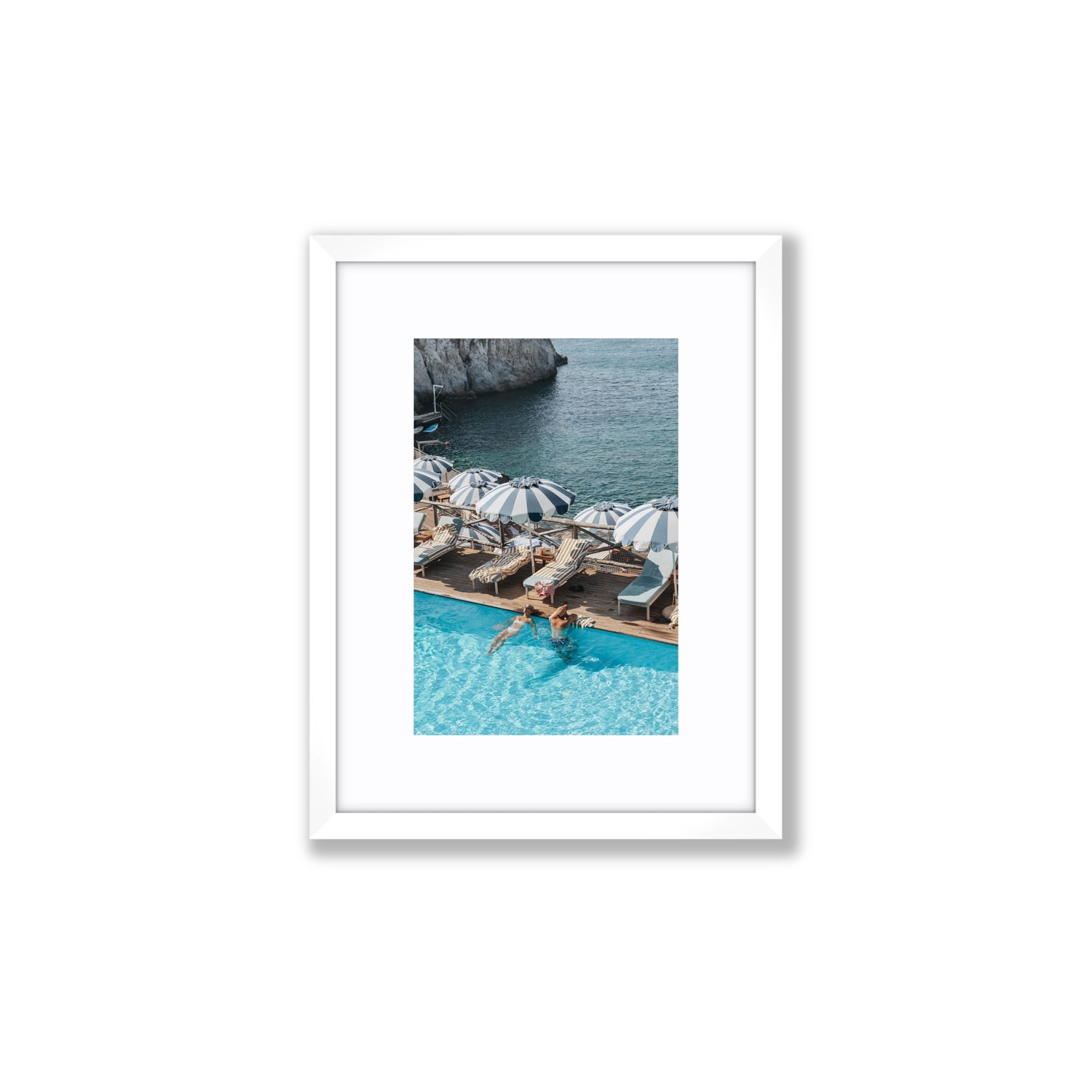 I'm Busy Ischia Italian coastal Mediterranean wall art Small fine art print in white frame with matboard