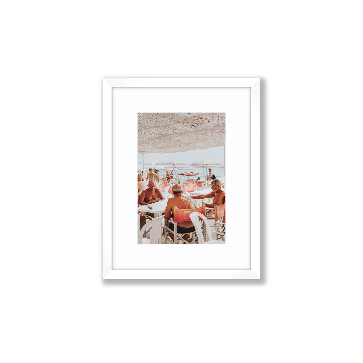 The Players Alassio Italian wall art Small fine art print in white frame with matboard