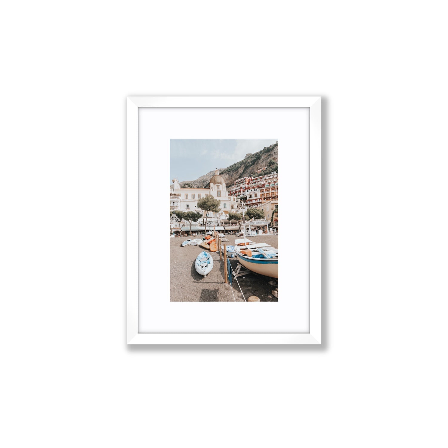 Seaside Hues Positano wall art Small fine art print in white frame with matboard