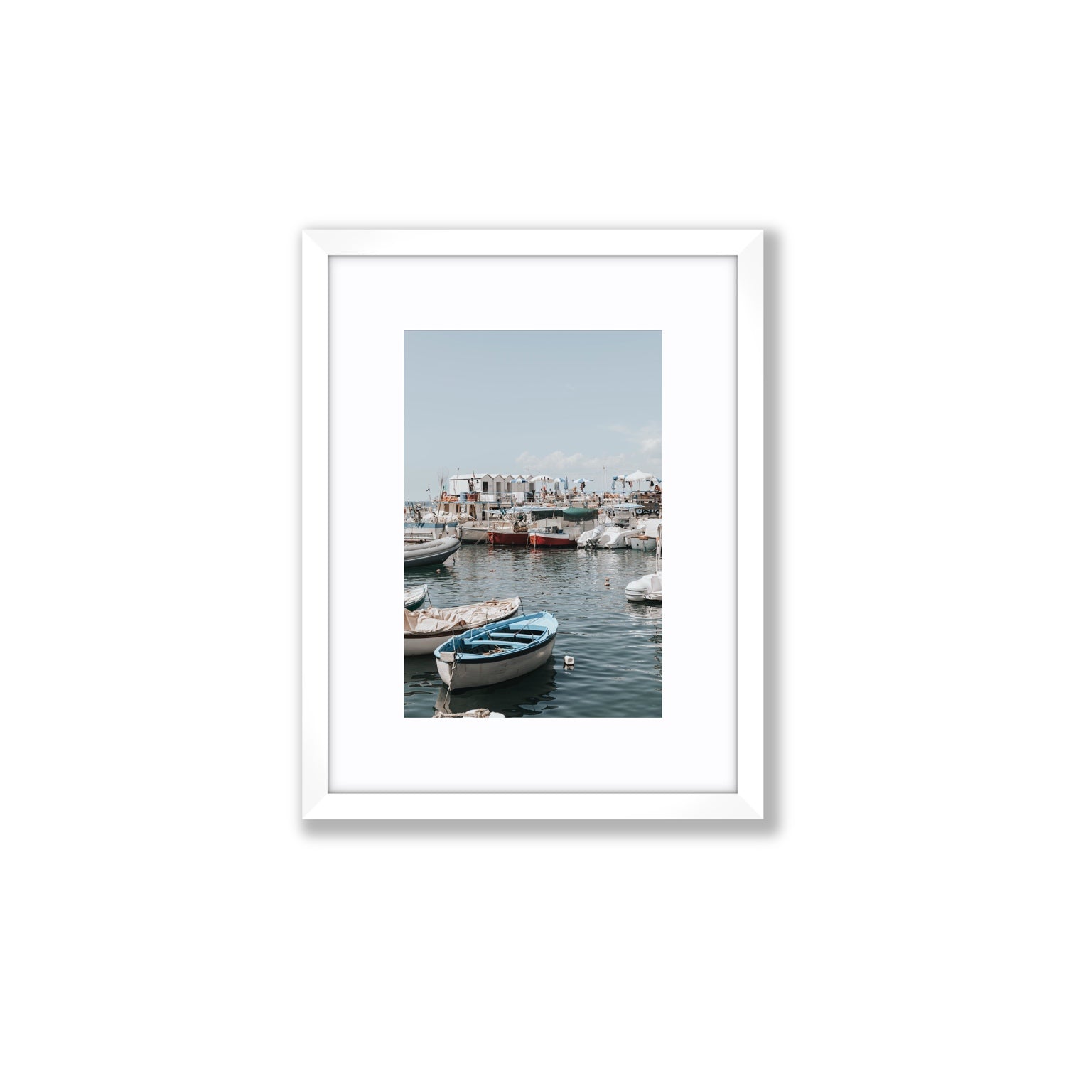 Harbour Hues Sorrento coastal Carousel wall art Small fine art print in white frame with matboard