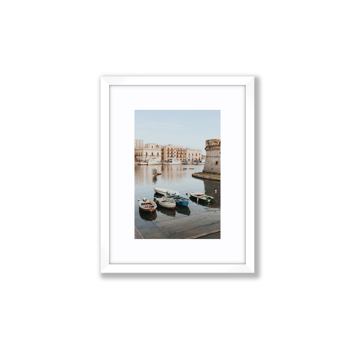Fishing Legacy Puglia Gallipoli coastal decor wall art Small fine art print in white frame with matboard
