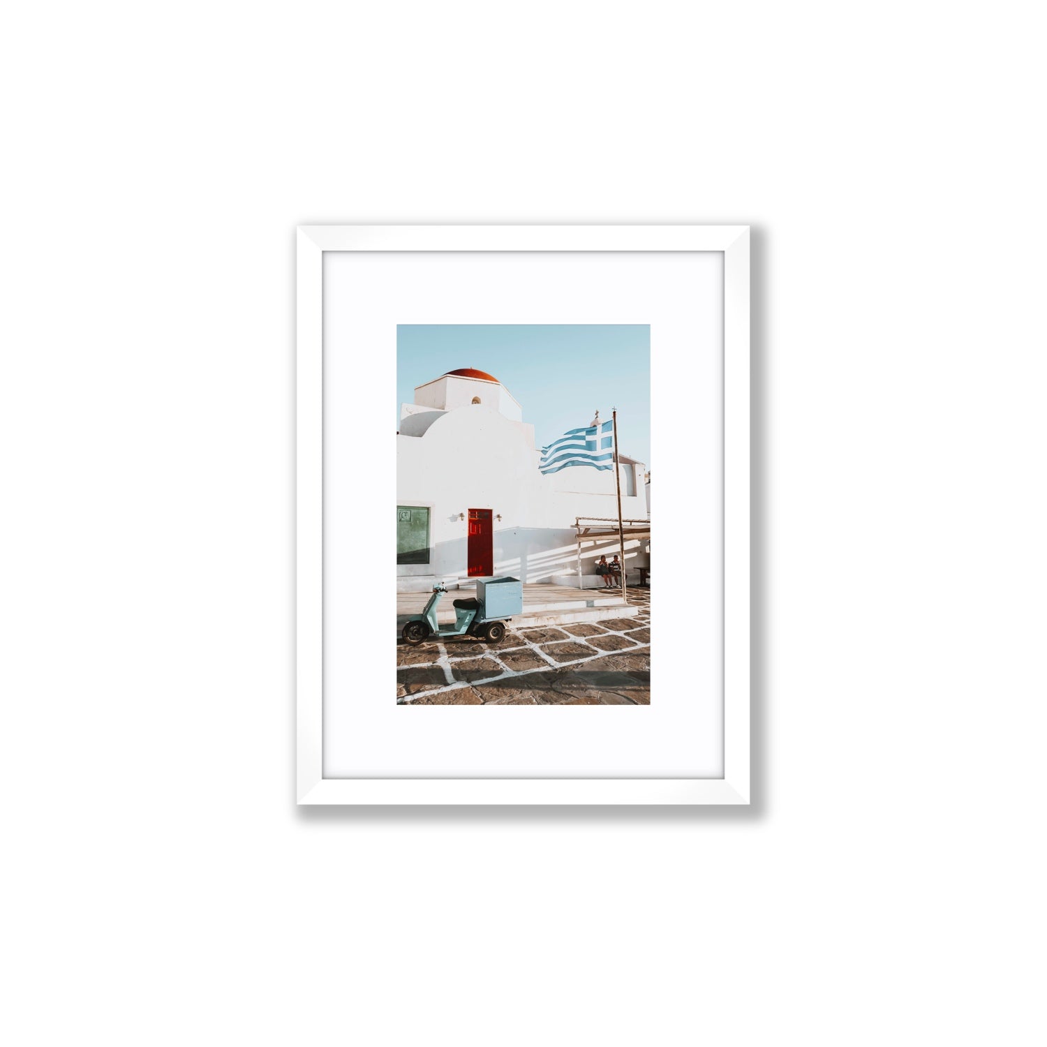 Mykonos Postcard fine art print, Mykonos, Greece, Small, White Frame · Matboard, Fine Art Print