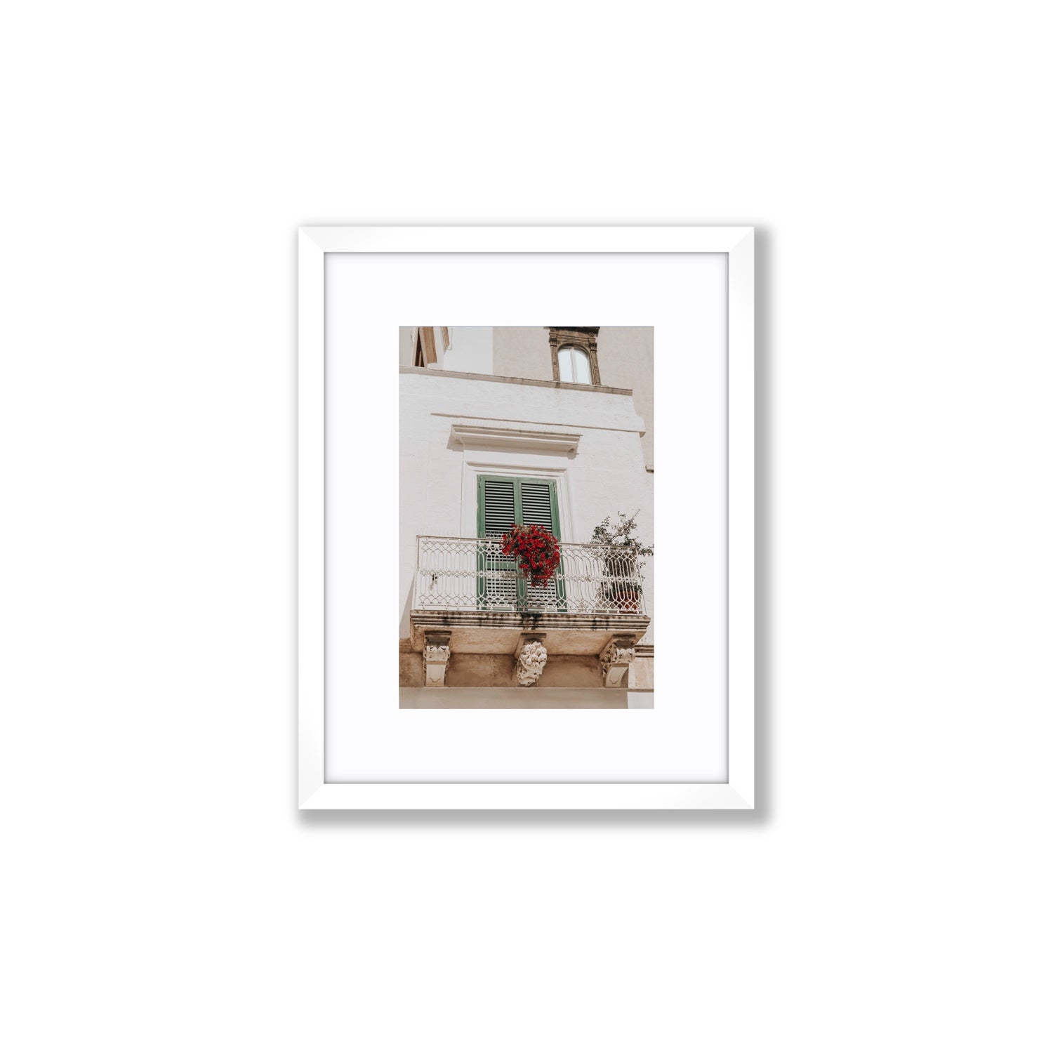 Balcone Estivo Puglia Italian wall art Small fine art print in white frame with matboard