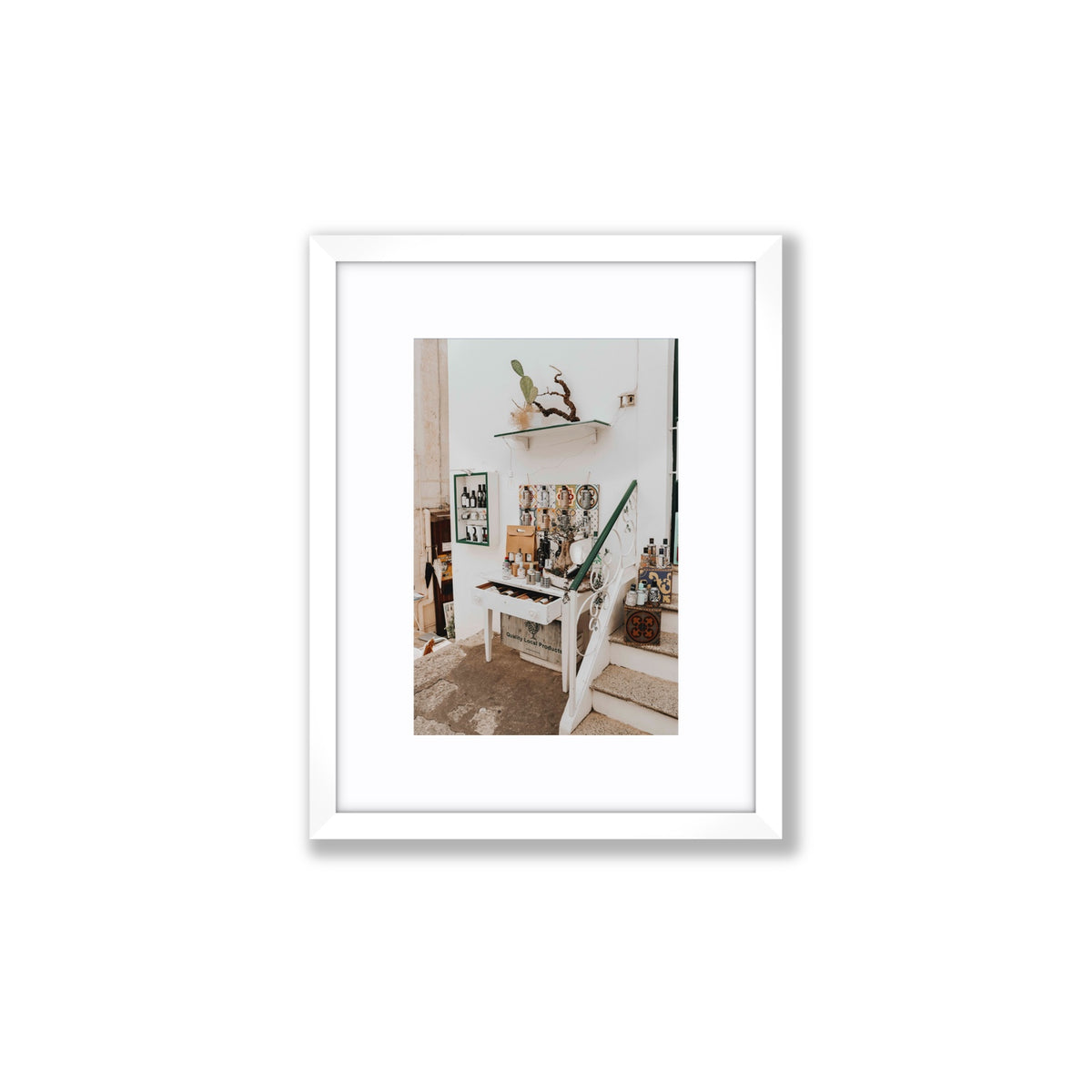 Liquid Gold Puglia Italian wall art Small fine art print in white frame with matboard