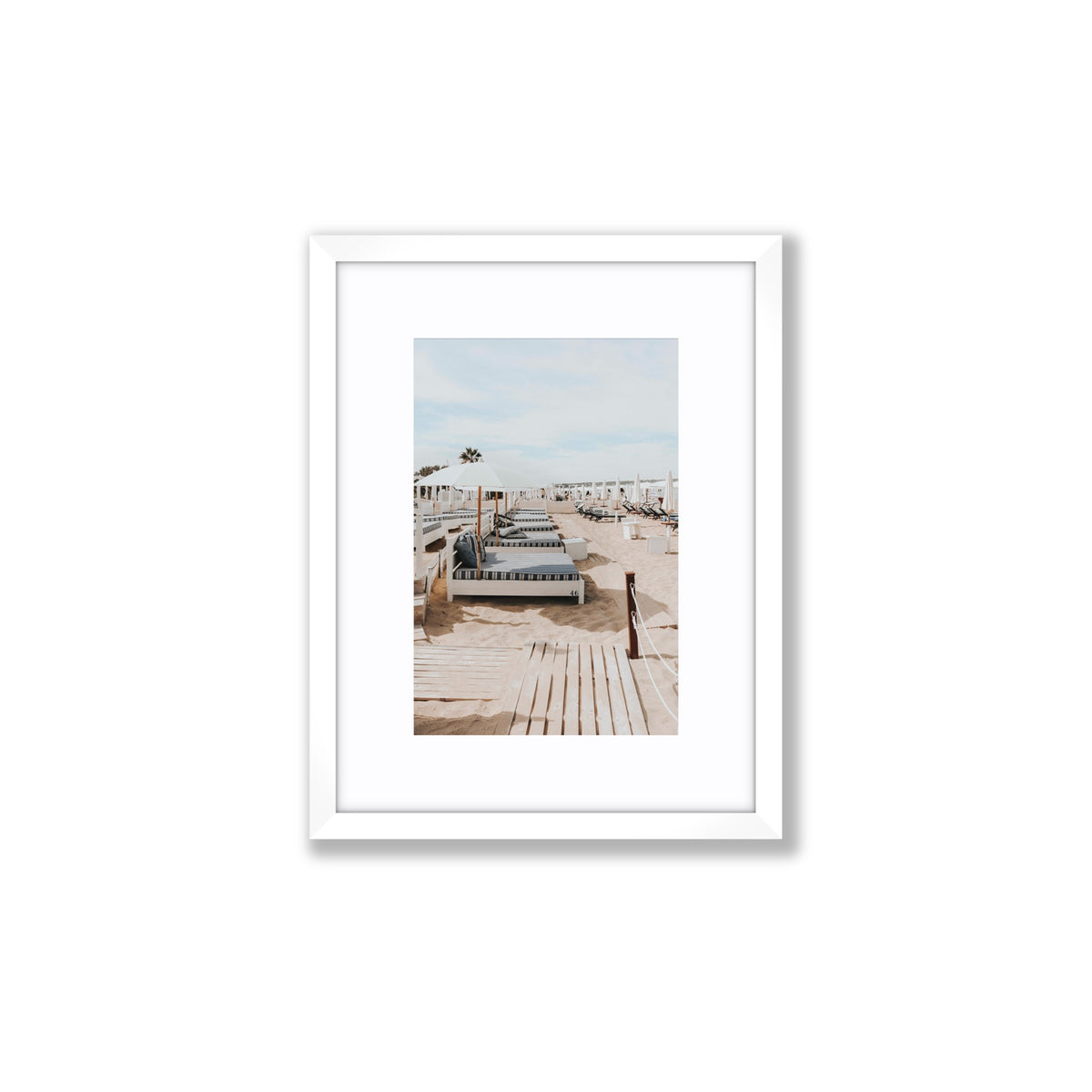 Coastal Repose Puglia beach Mediterranean fine art print Small fine art print in white frame with matboard