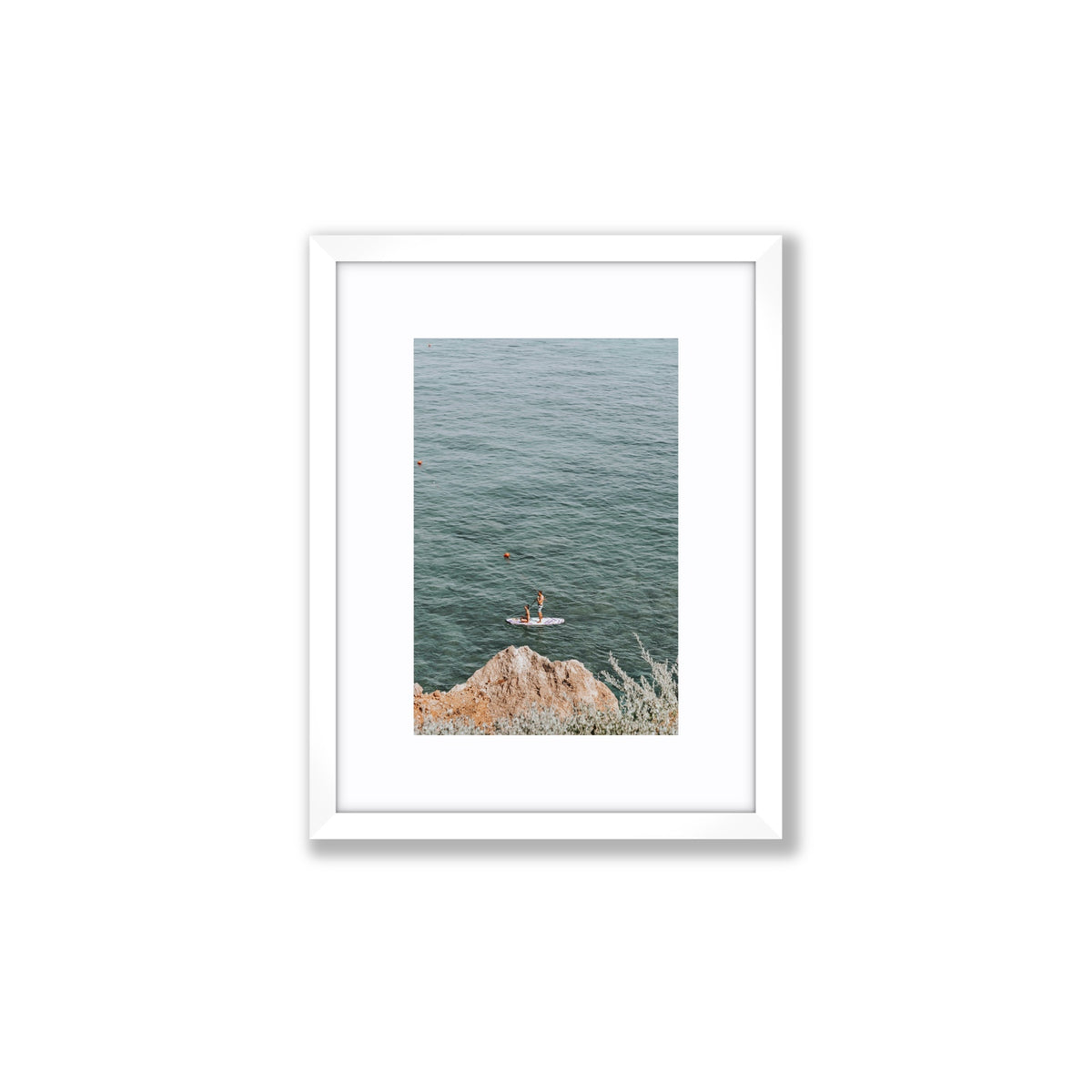 Into The Vibe Without Getting Wet Tuscany coastal wall art Small fine art print in white frame with matboard