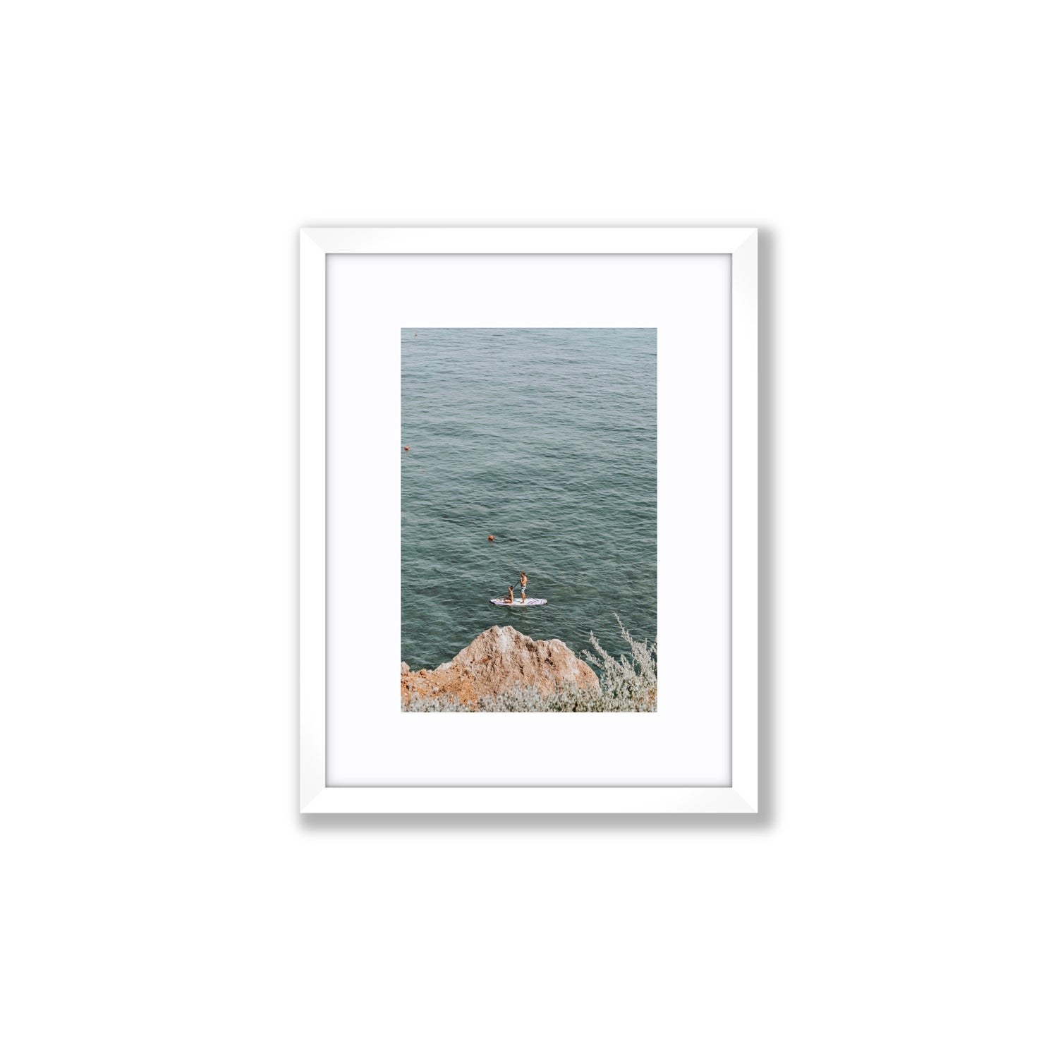 Into The Vibe Without Getting Wet Tuscany coastal wall art Small fine art print in white frame with matboard