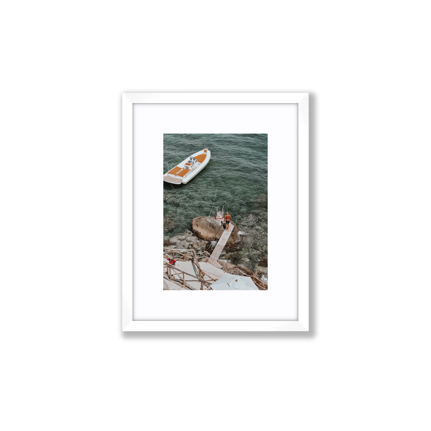 Secret Cove Tuscany coastal Italian wall art Small fine art print in white frame with matboard