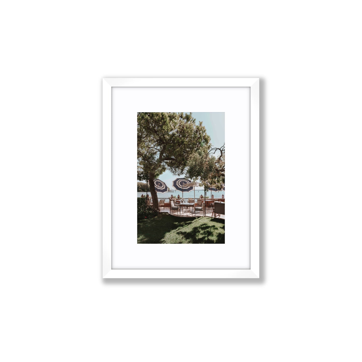 Tranquil Gardens Venice Italian wall art Small fine art print in white frame with matboard