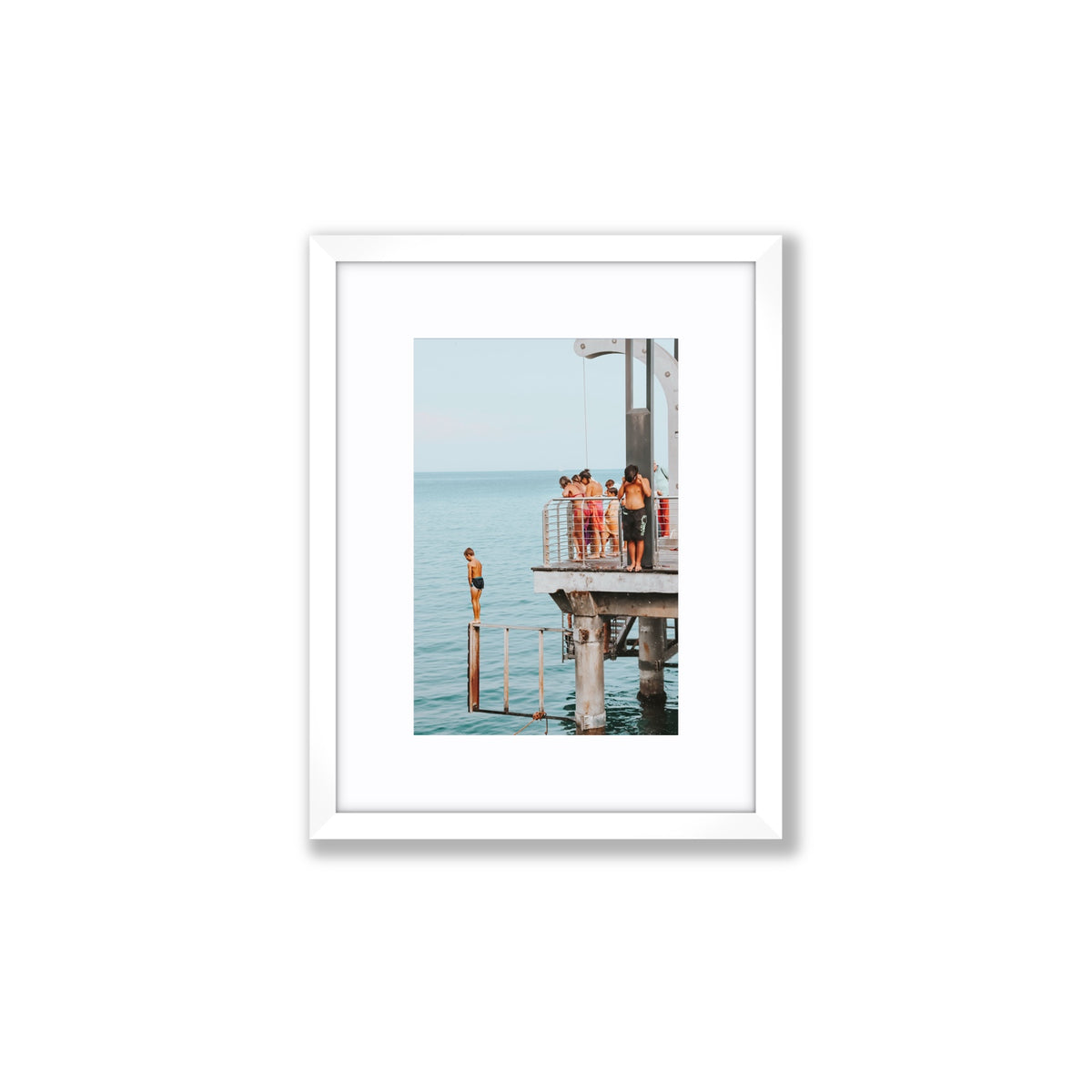 Golden Boy Alassio coastal decor wall art Small fine art print in white frame with matboard