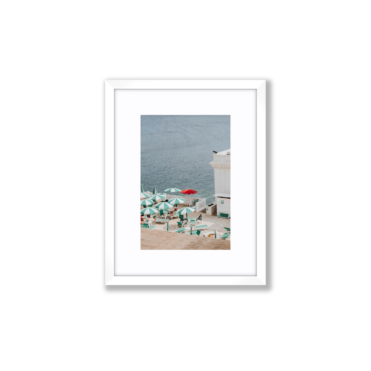 Lido Italiano Puglia beach Italian wall art Small fine art print in white frame with matboard