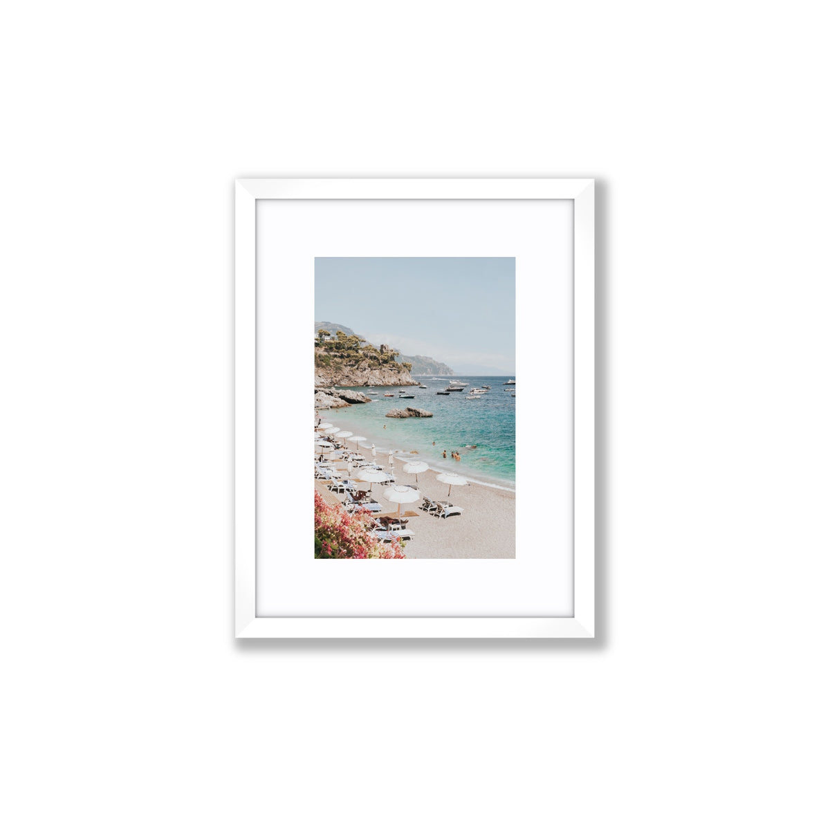 Seaview Refuge Amalfi coastal wall art small fine art print in white frame with matboard