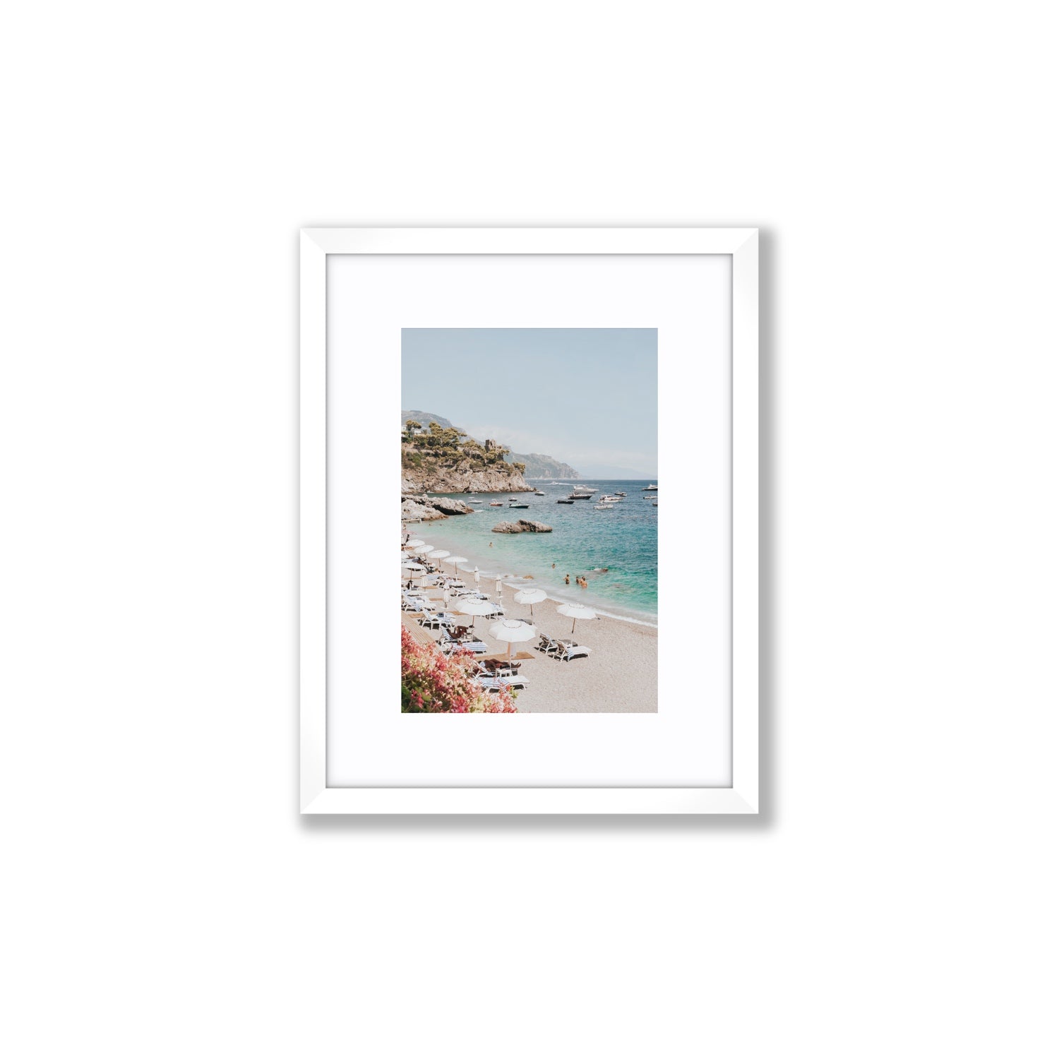 Seaview Refuge Amalfi coastal wall art small fine art print in white frame with matboard