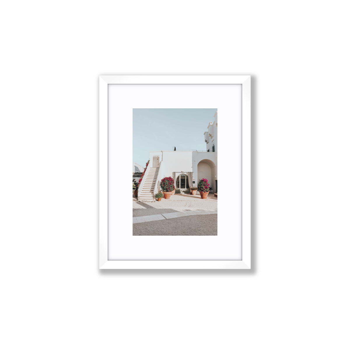 Scala Fiorita Puglia Mediterranean wall art Small fine art print in white frame with matboard