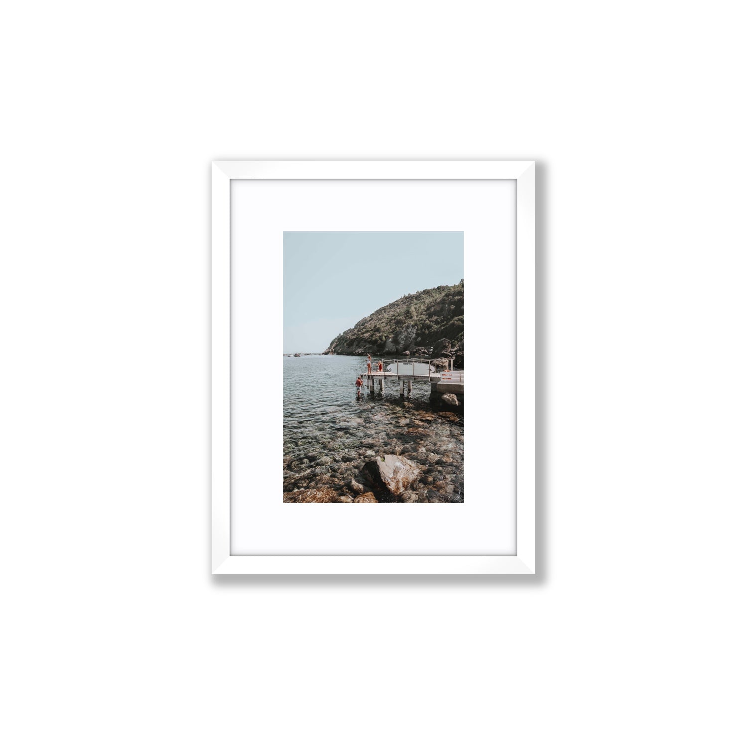 Tidal Explorers Tuscany coastal Italian wall art Small fine art print in white frame with matboard