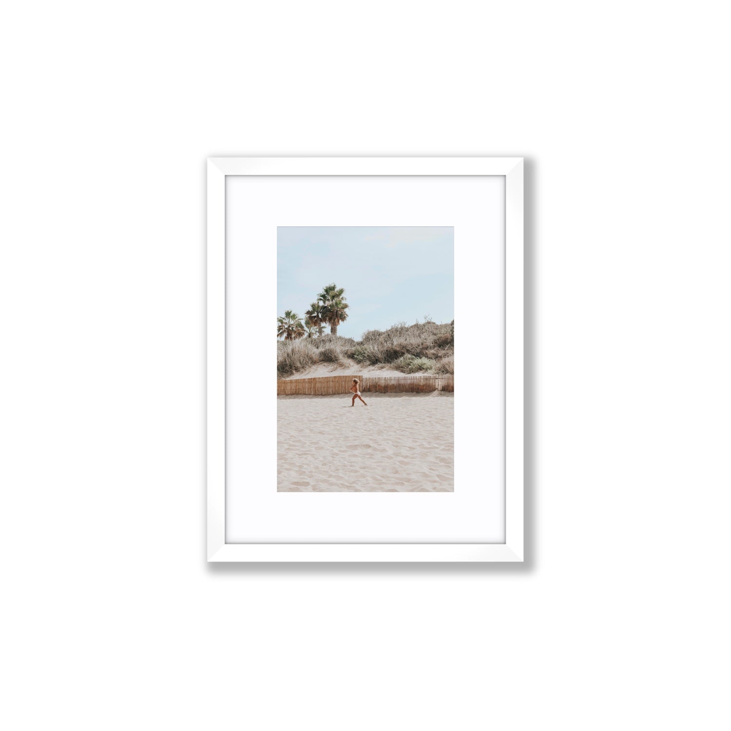 Joyful Sprint Puglia beach coastal fine art print Small fine art print in white frame with matboard