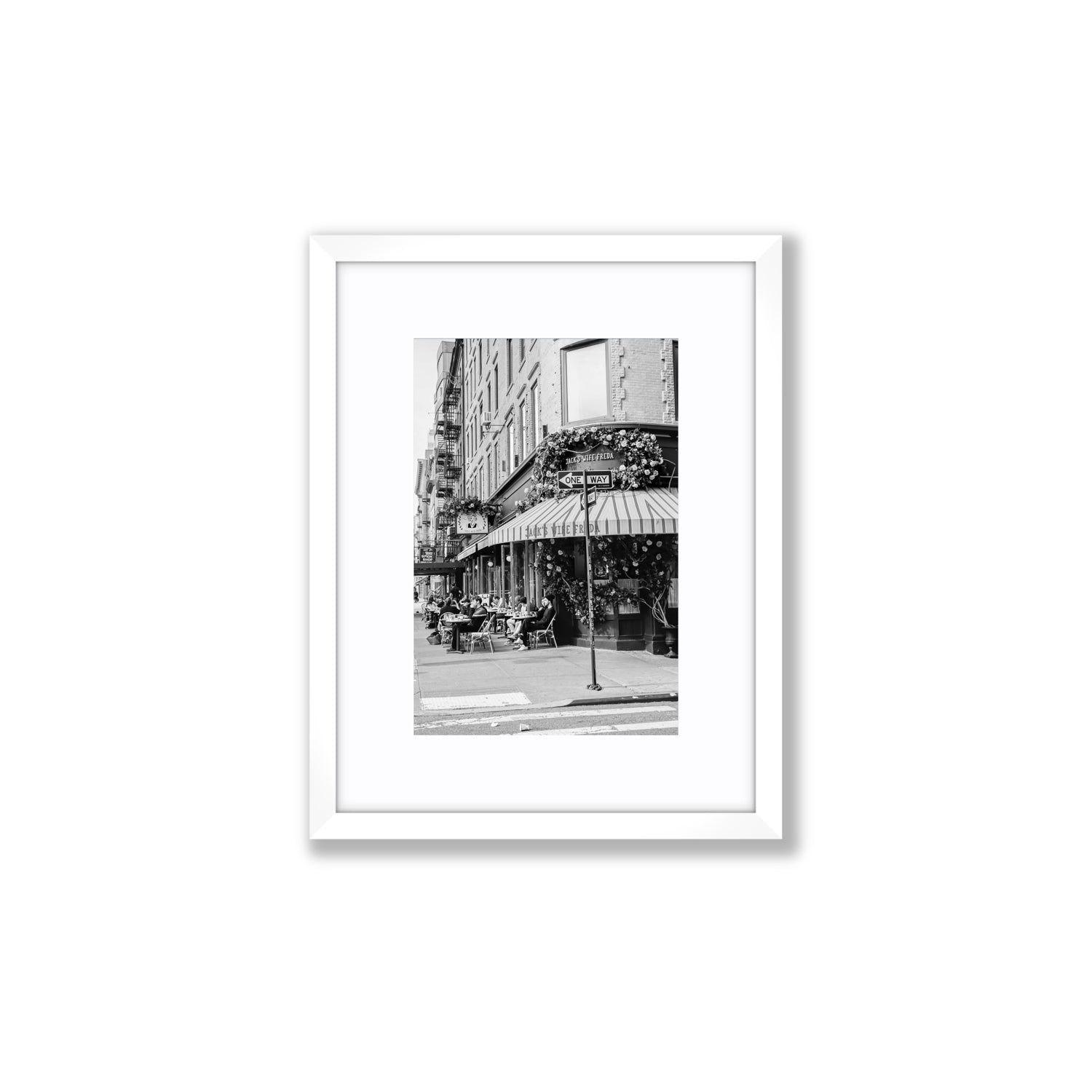 Freda's Feast New York NYC Black & White wall art Small fine art print in white frame with matboard