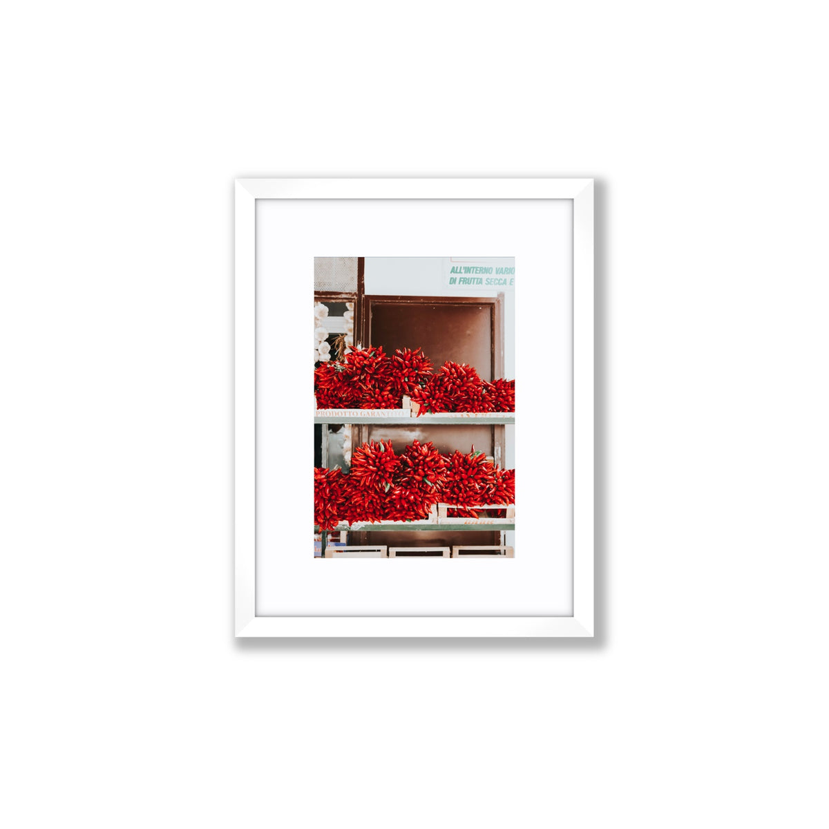 Hot Harvest Puglia Italian wall art Small fine art print in white frame with matboard