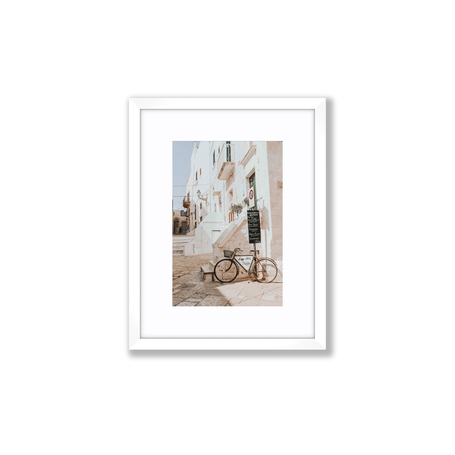 La Bicicletta Puglia Ostuni wall art Small fine art print in white frame with matboard