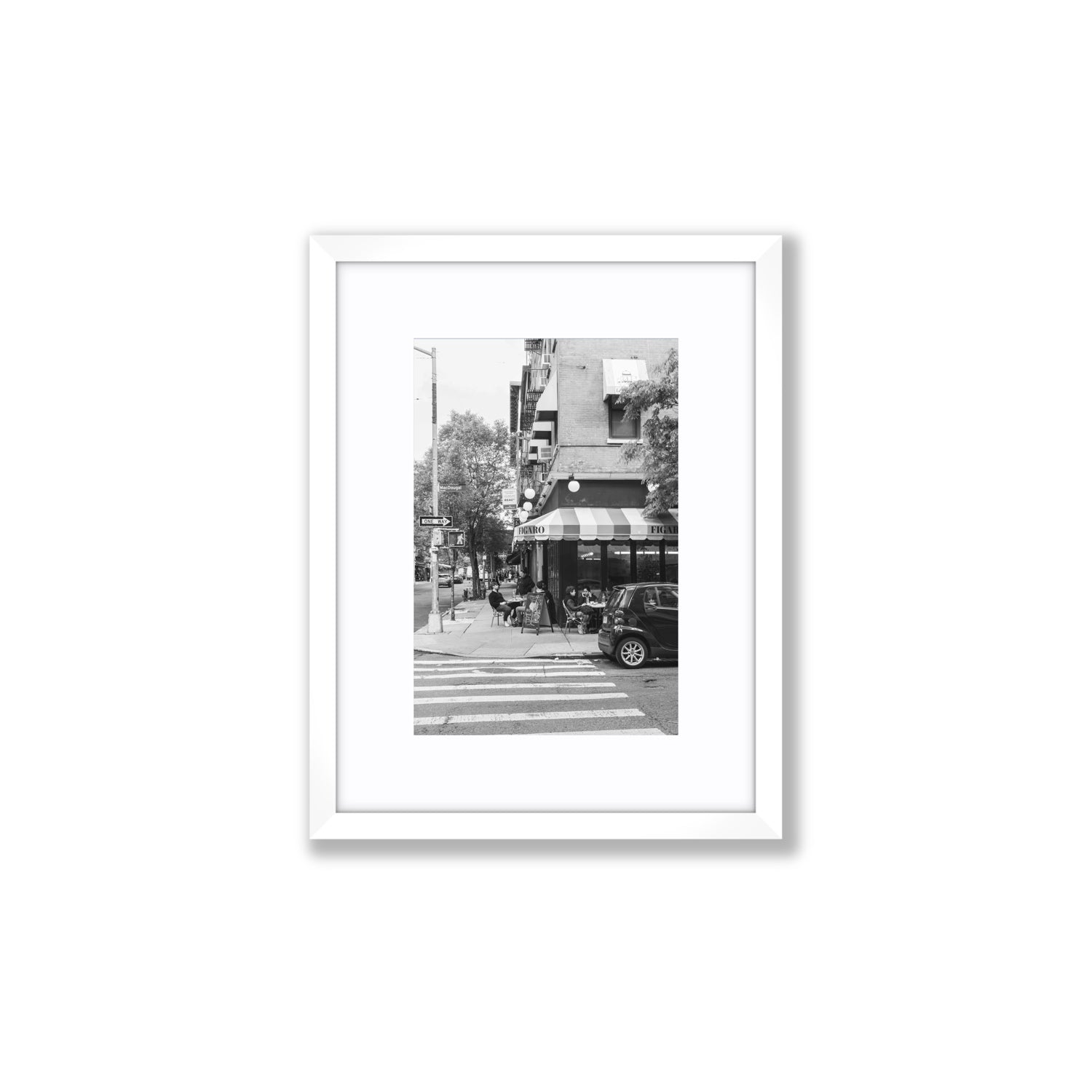 Figaro New York NYC Black & White wall art Small fine art print in white frame with matboard