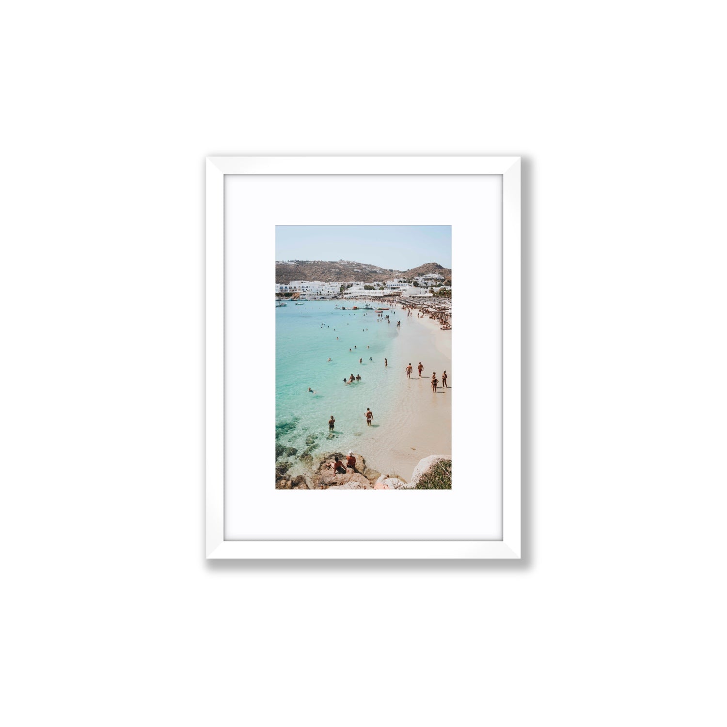 Breathe In The Salty Air Mykonos Greek island wall art Small fine art print in white frame with matboard