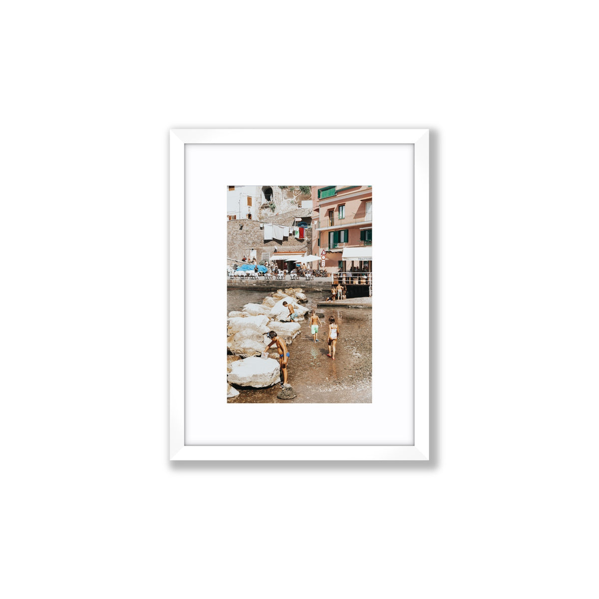 The Beachcombers Sorrento beach coastal wall art Small fine art print in white frame with matboard
