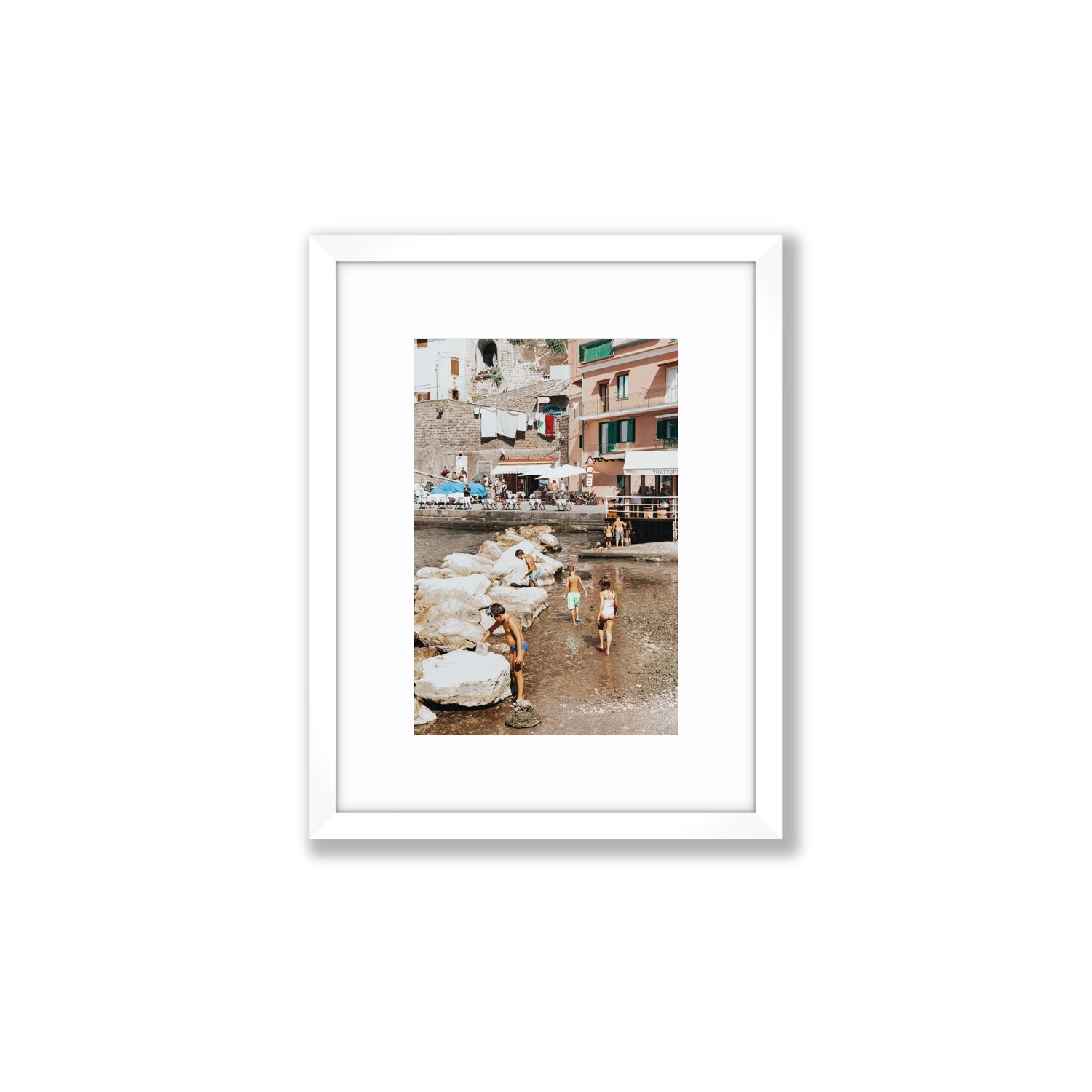 The Beachcombers Sorrento beach coastal wall art Small fine art print in white frame with matboard