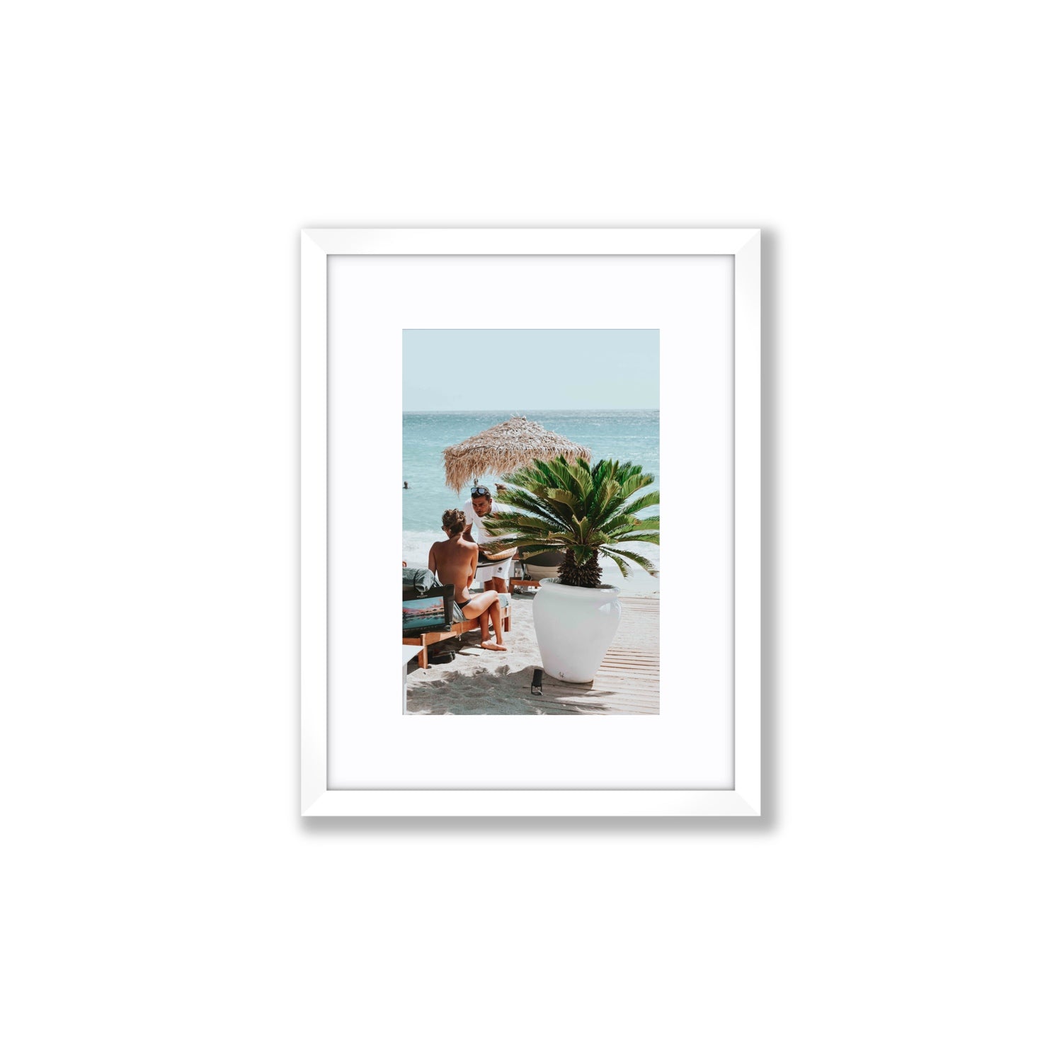 At Your Service Mykonos Greek island wall art Small fine art print in white frame with matboard