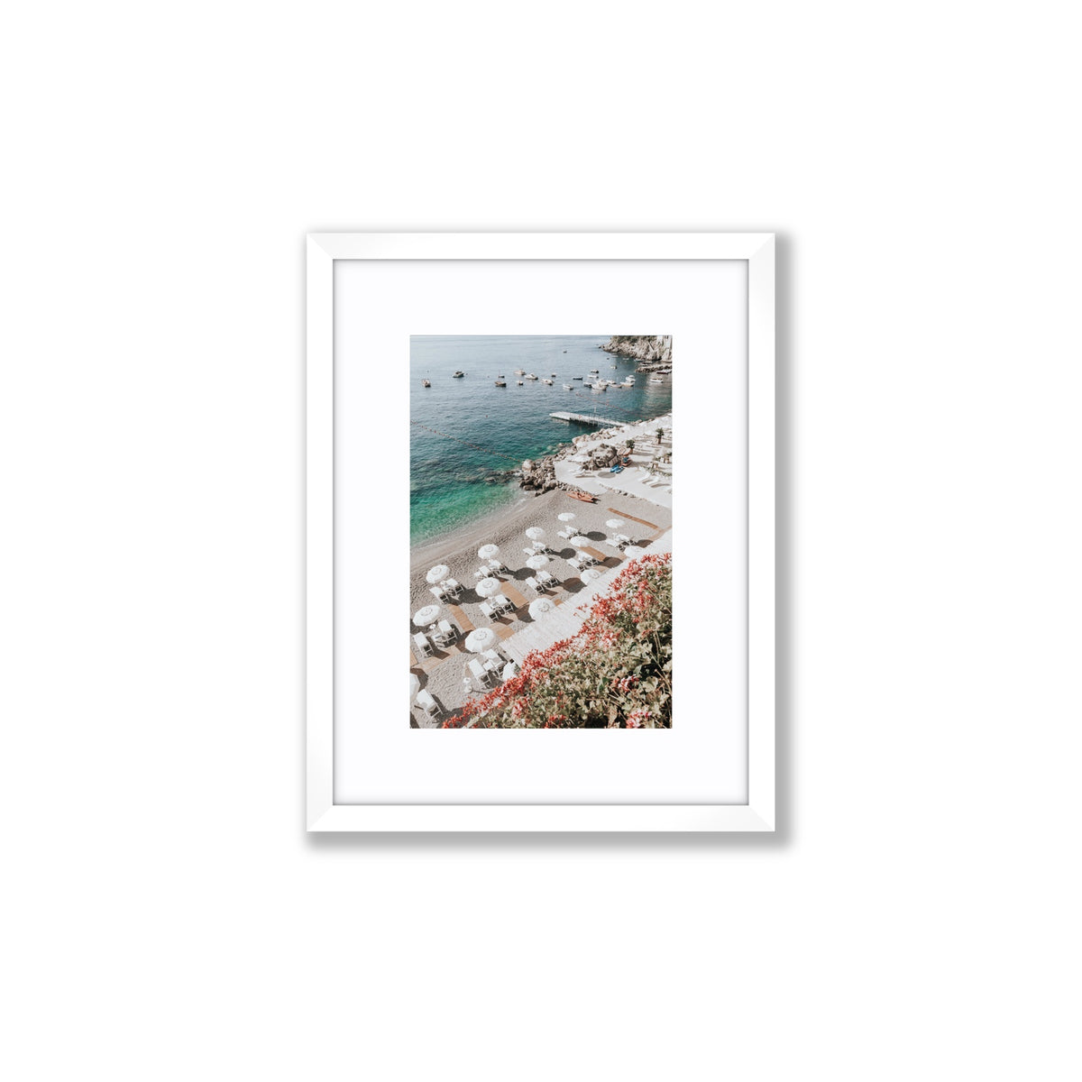 Tranquil Oasis Amalfi coastal wall art Small fine art print in white frame with matboard