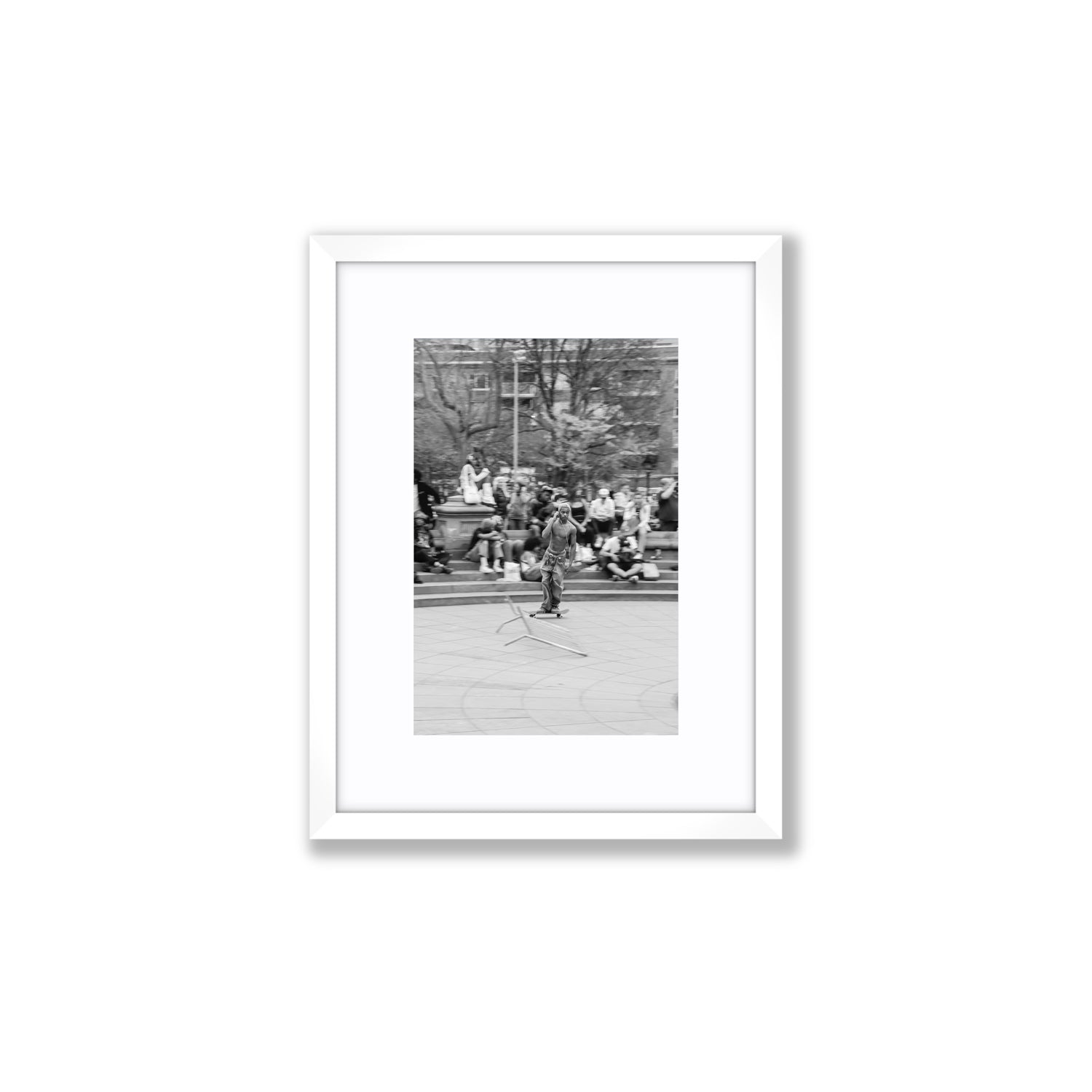 Skate Park Serenade New York NYC Black & White wall art Small fine art print in white frame with matboard