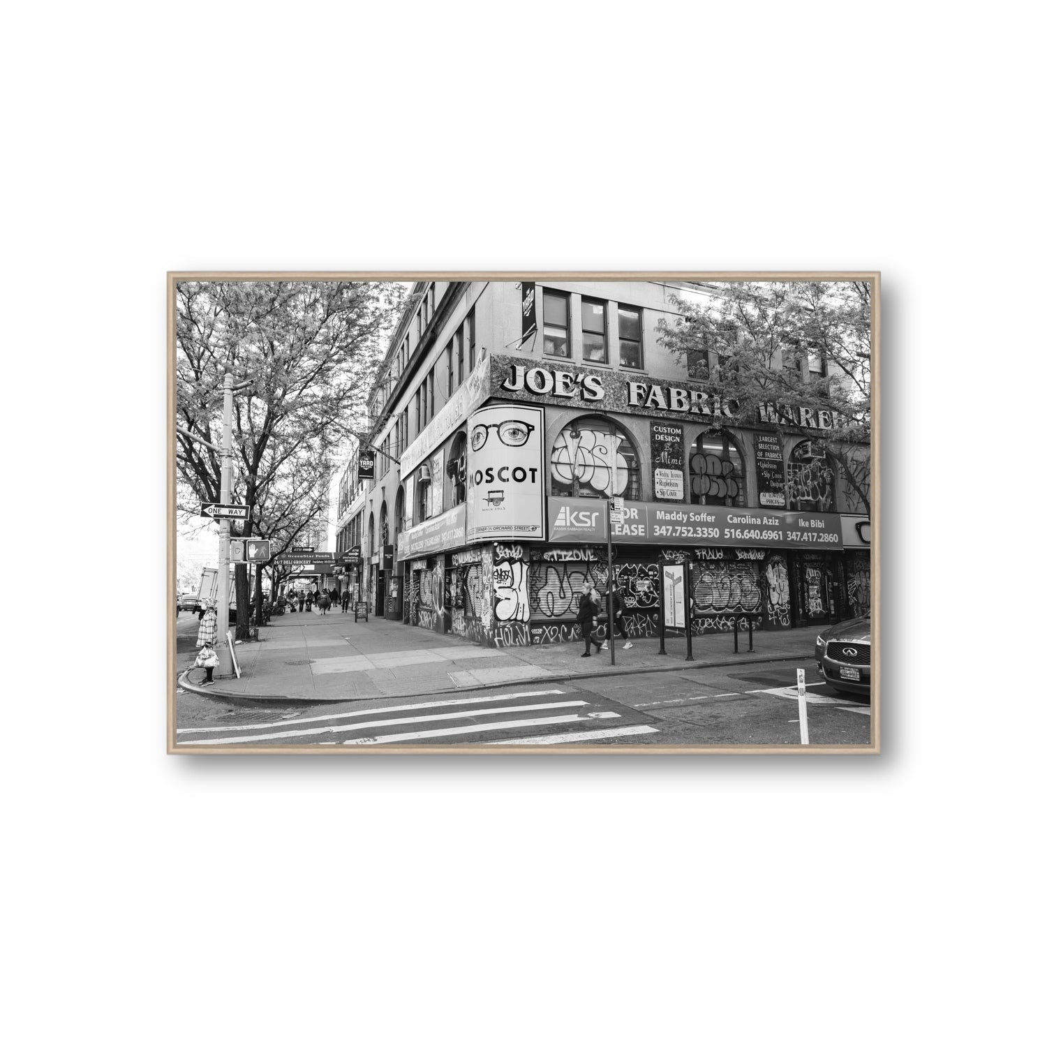 Wall Poetry New York NYC Black & White wall art Giant fine art canvas in natural oak float frame