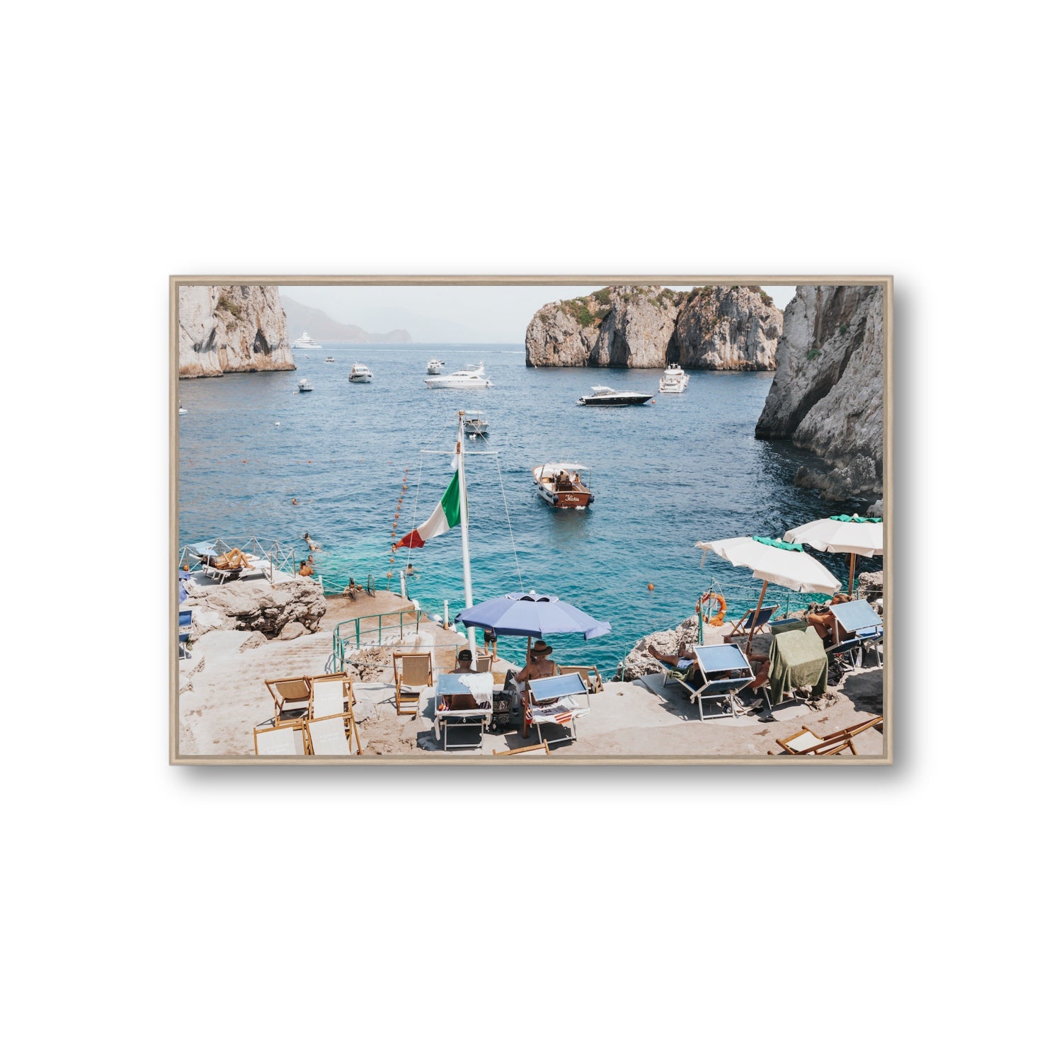 Smooth Sailing fine art print, Capri, Italy, Giant, Natural Oak Float Frame, Fine Art Canvas