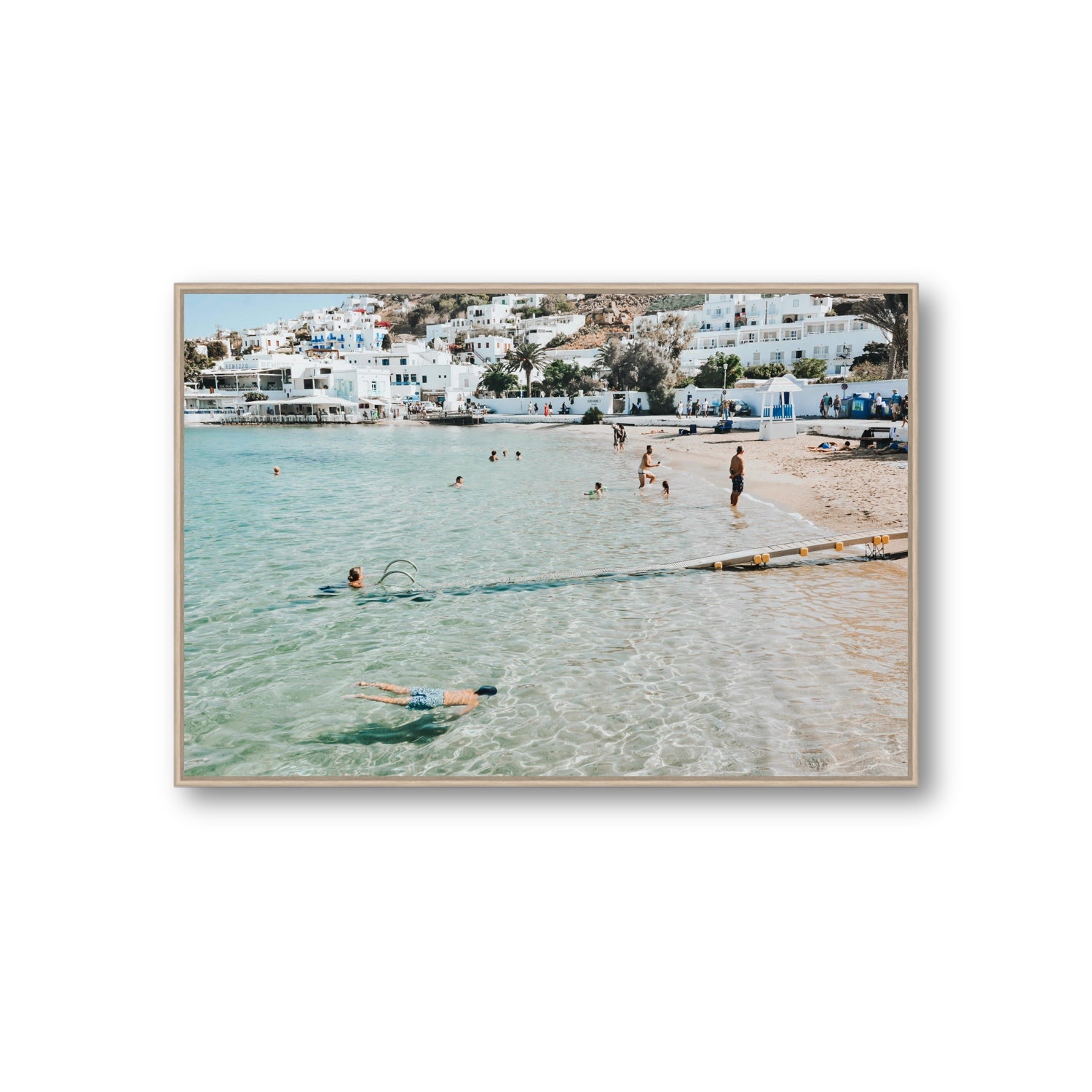 Bathe Yourself In Beauty Mykonos Greek island wall art Giant fine art canvas in natural oak float frame