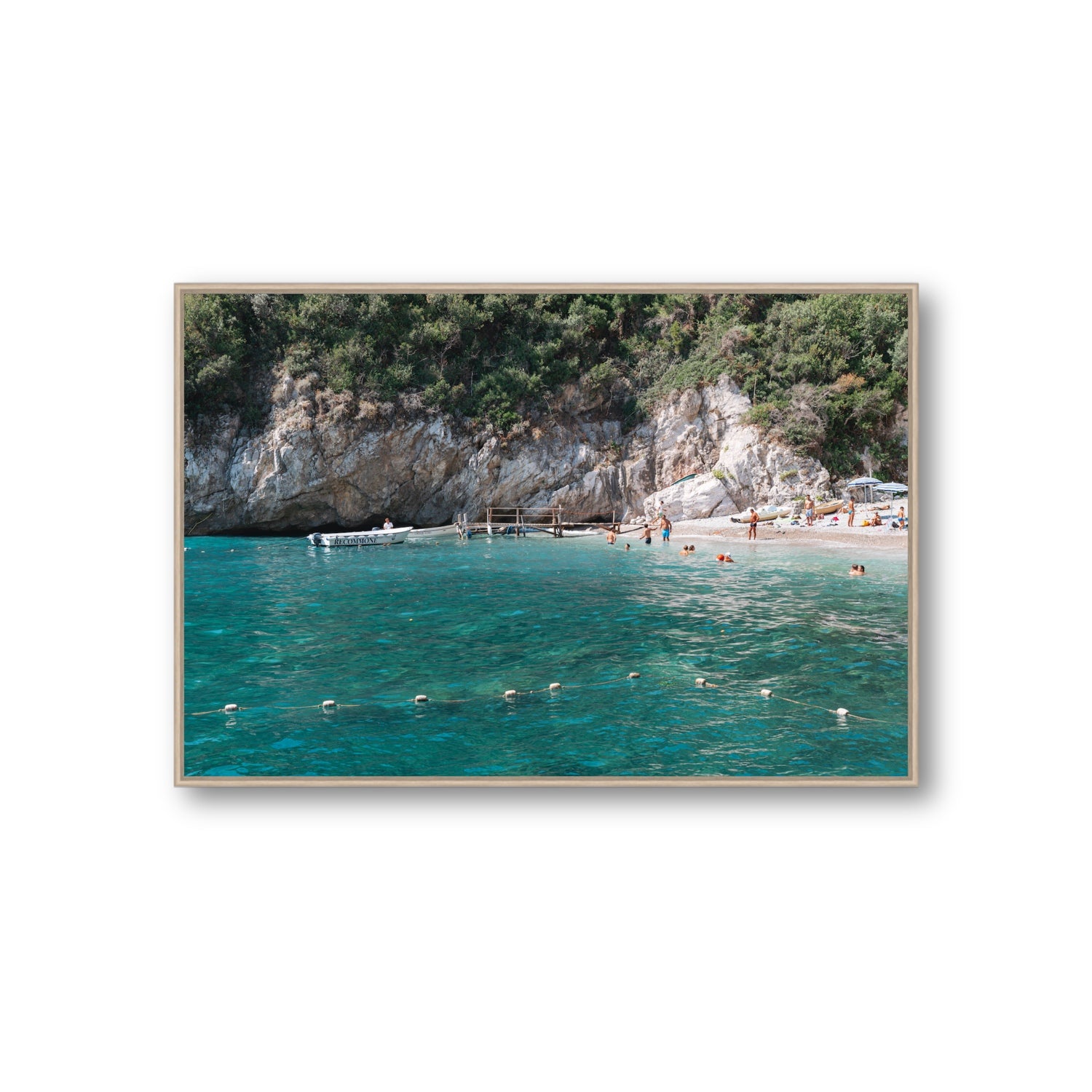 Azure Abyss Nerano wall art Giant fine art canvas in natural oak float frame