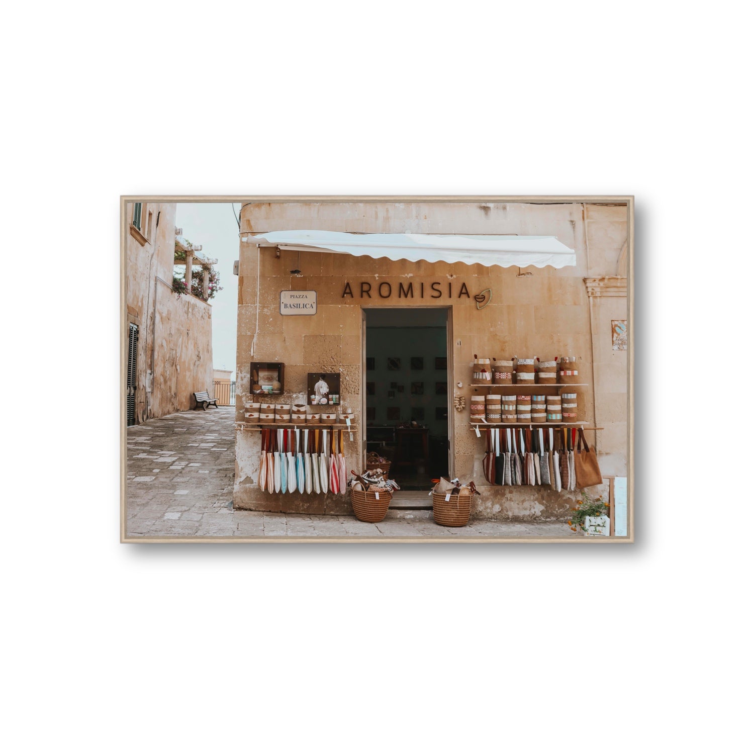 Aromisia Puglia Otranto Italian wall art Giant fine art canvas in natural oak float frame