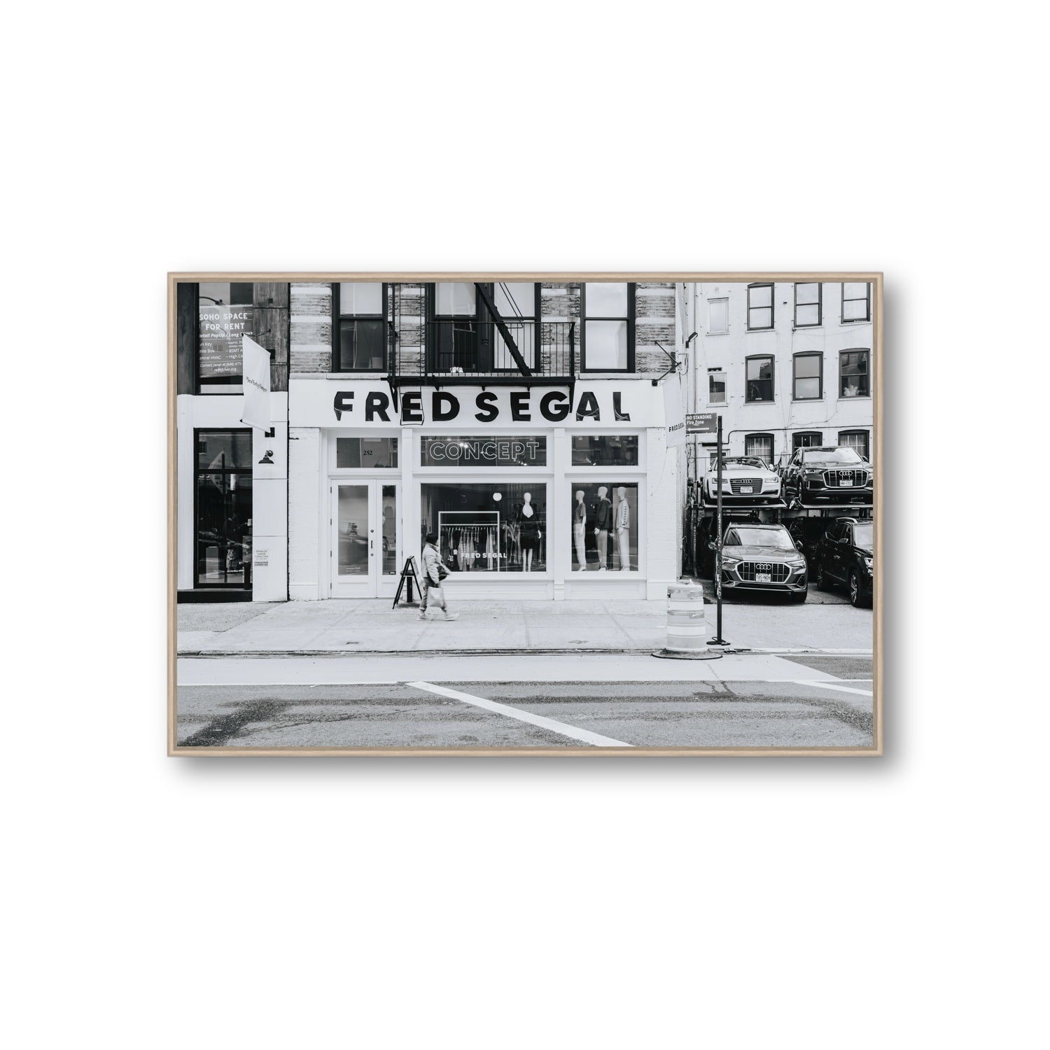Noir York New York NYC Black & White wall art Giant fine art canvas in natural oak float frame