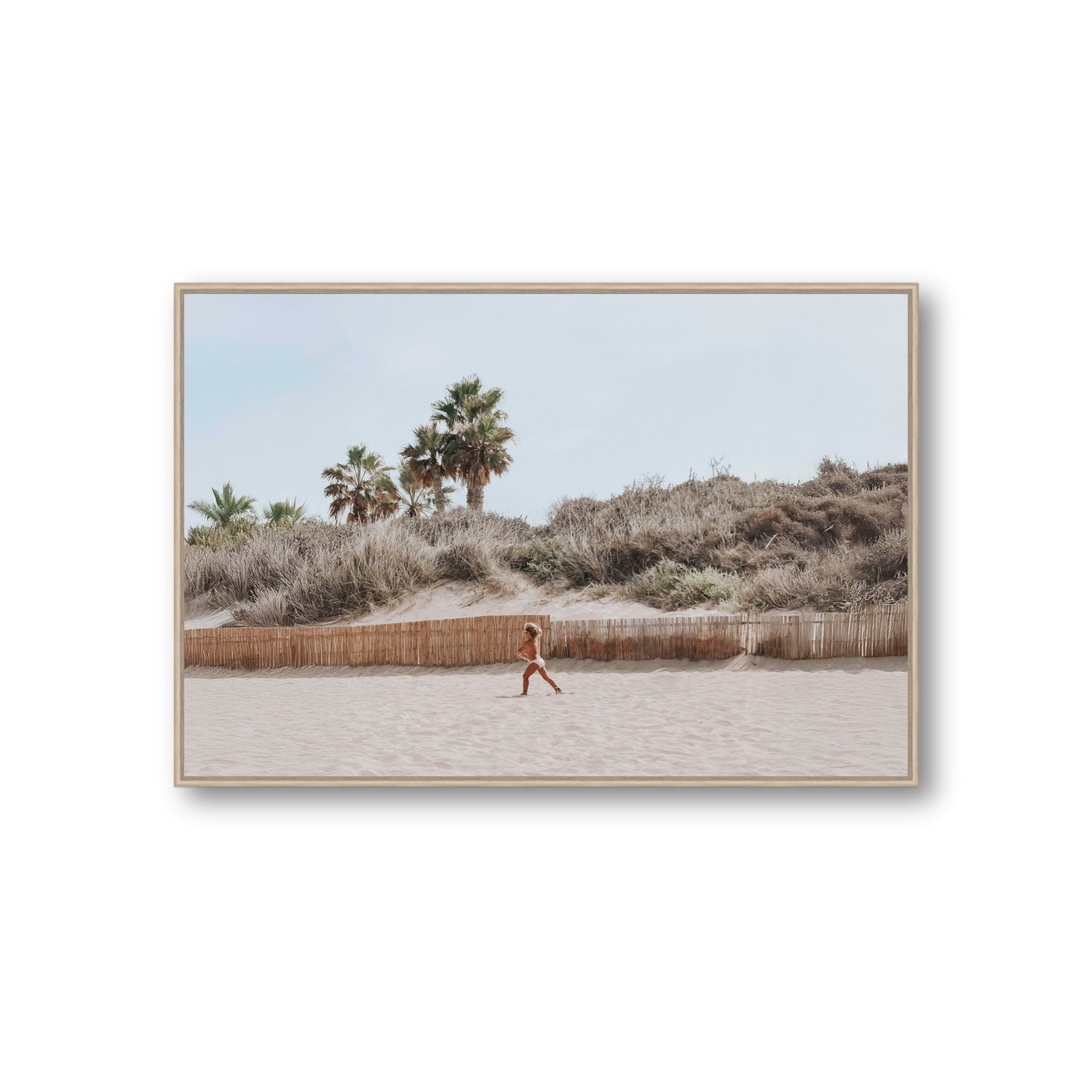 Ragazza Da Spiaggia Puglia beach Italian fine art print Giant fine art canvas in natural oak float frame