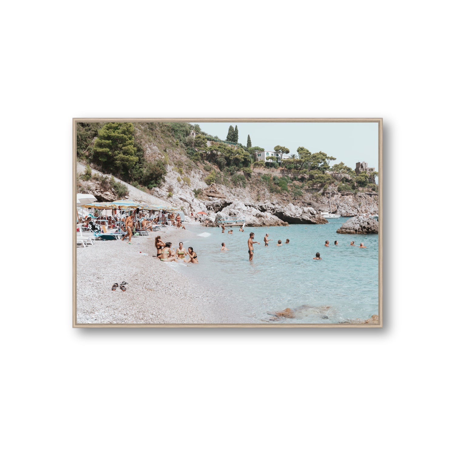 La Vacanza Amalfi Mediterranean wall art Giant fine art canvas in natural oak float frame